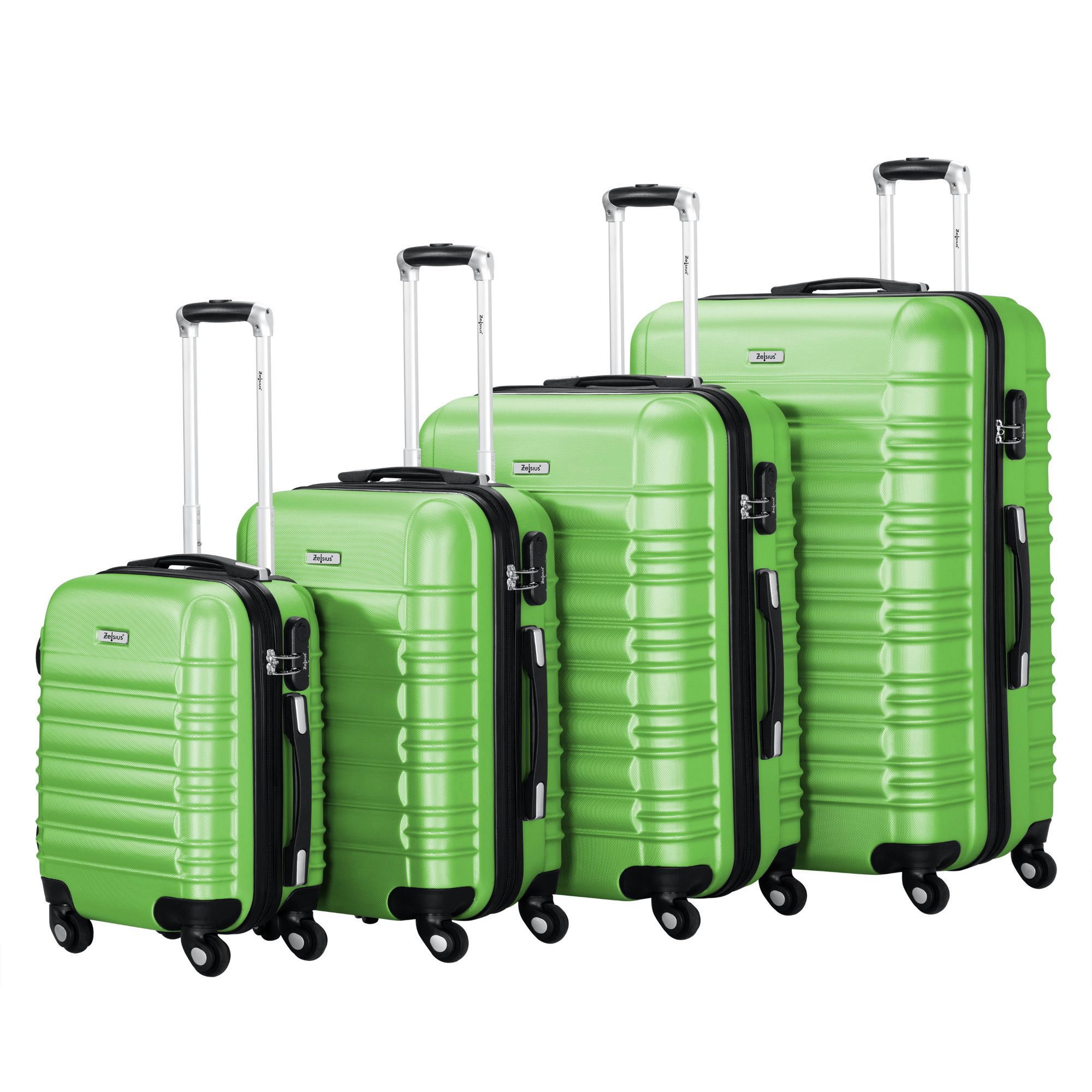 Zelsius Kofferset Koffer Set 4 Stück, Grün, ABS Hartschalenkoffer mit Zahlenschloss, 4 Rollen, (4 tlg), 4 schwenkbare Rollen
