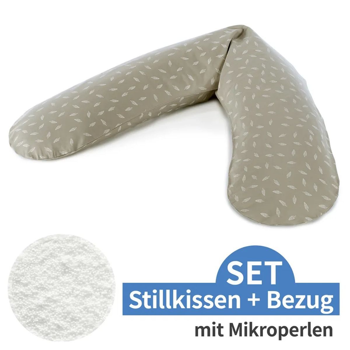 Theraline Stillkissen Das Original - Blättertanz - Taupe, 2-tlg., Lagerungskissen / Seitenschläferkissen inkl. Bezug (Baumwolle) 190 cm
