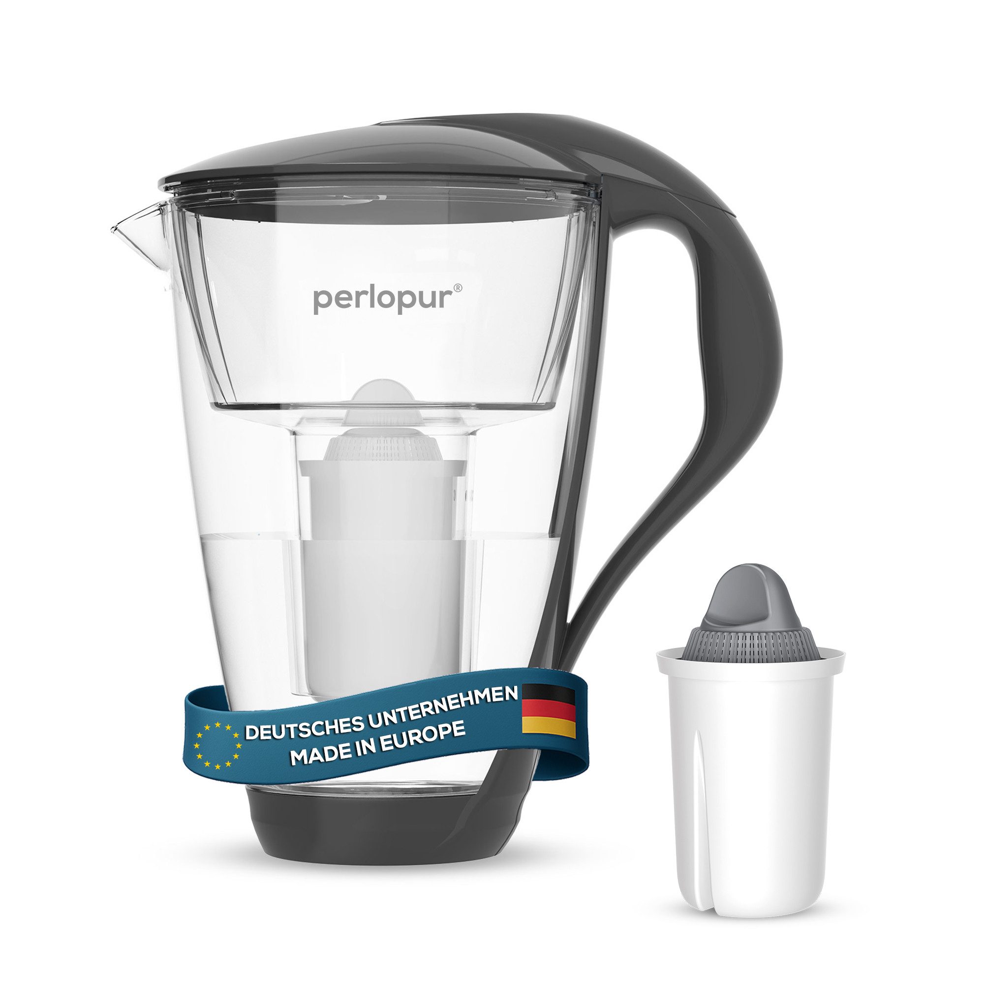 perlopur Wasserfilter Glas Wasserfilter Anthrazit Inkl. 1 Protect Plus Filterkartusche