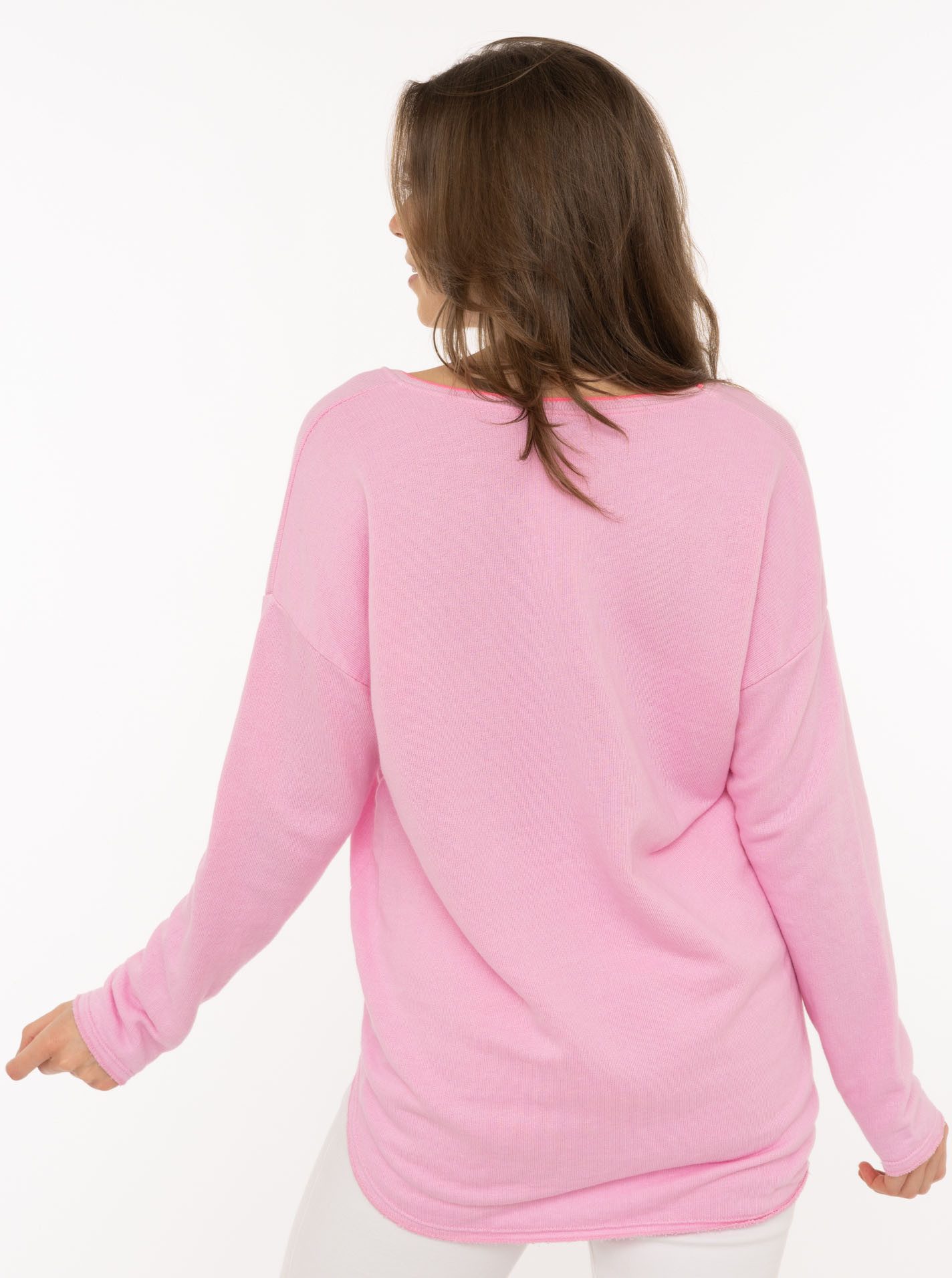 Zwillingsherz Sweatshirt „Positive Mind Neon Kante” mit Kontrastnaht, V-Neck, washed out Optik, langarm