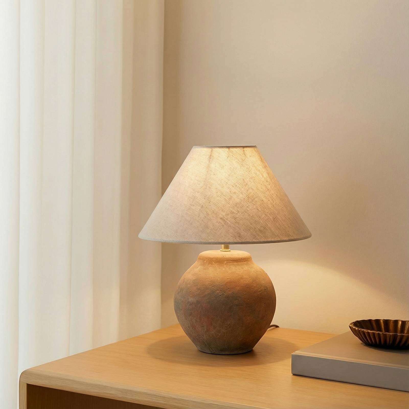 Lucande Tischleuchte Thalorin, Keramik Braun IP20, 1 x 15 W LED