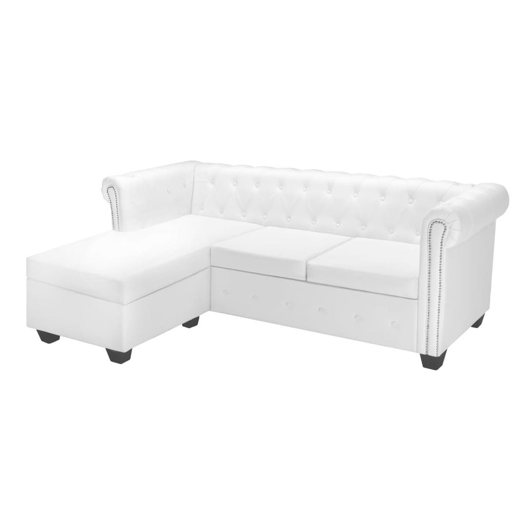 furnicato Chesterfield-Sofa Chesterfield Sofa in L-Form Kunstleder Weiß | Chesterfield-Sofas
