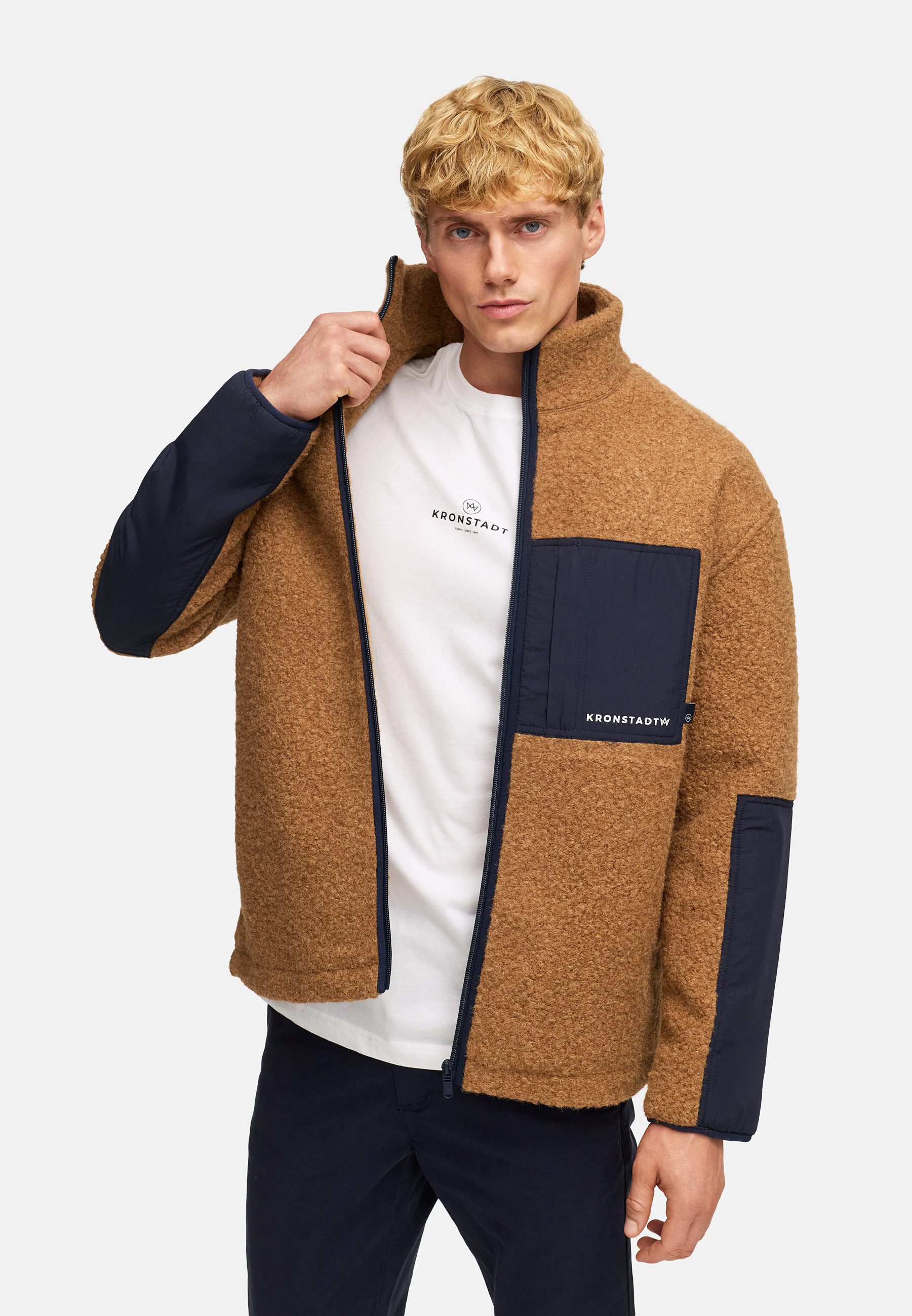 Kronstadt Sommerjacke Herren KSSteele teddy Übergangsjacke Herrenjacke Teddy-Sweatjacke mit Nylon-Einsätzen und Brusttasche