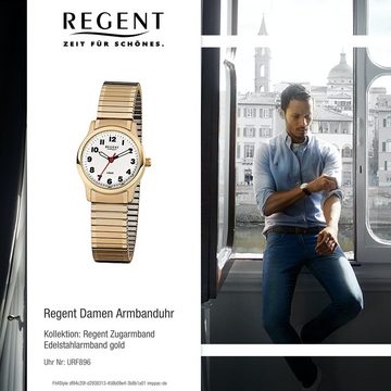 Regent Quarzuhr Regent Damen-Armbanduhr gold Analog F-896, Damen Armbanduhr rund, klein (ca. 28mm) Edelstahl, goldarmband