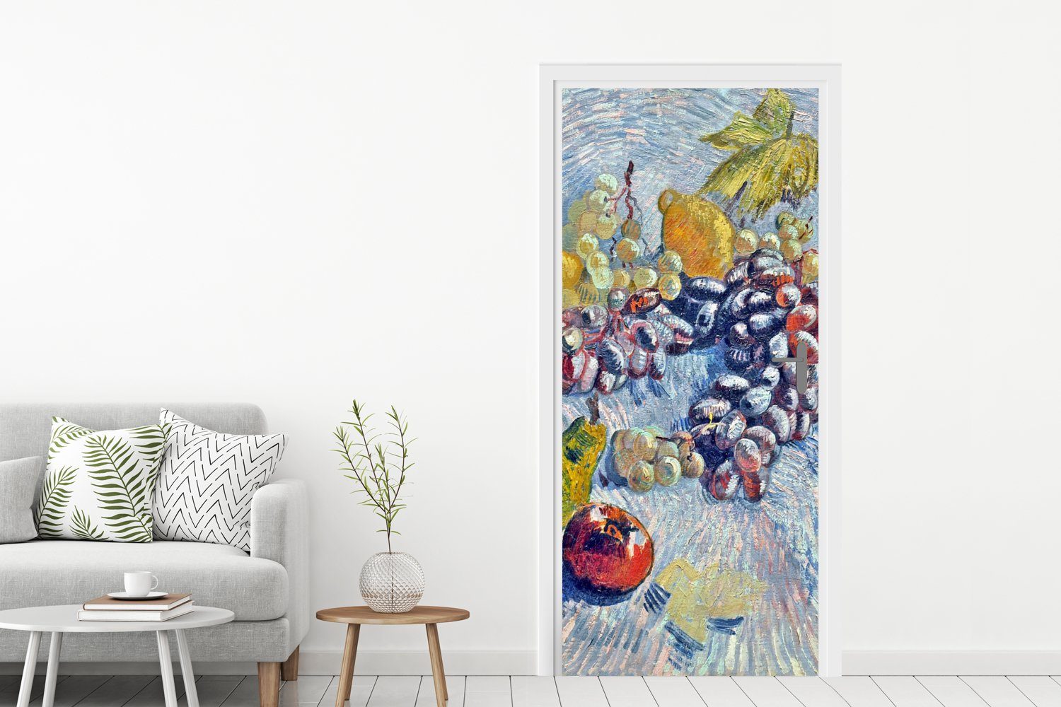 75x205 Fototapete (1 cm Birnen für bedruckt, Weintrauben, Äpfel - Matt, Tür, Türtapete Türaufkleber, Vincent Zitronen, van und Gogh, St), MuchoWow
