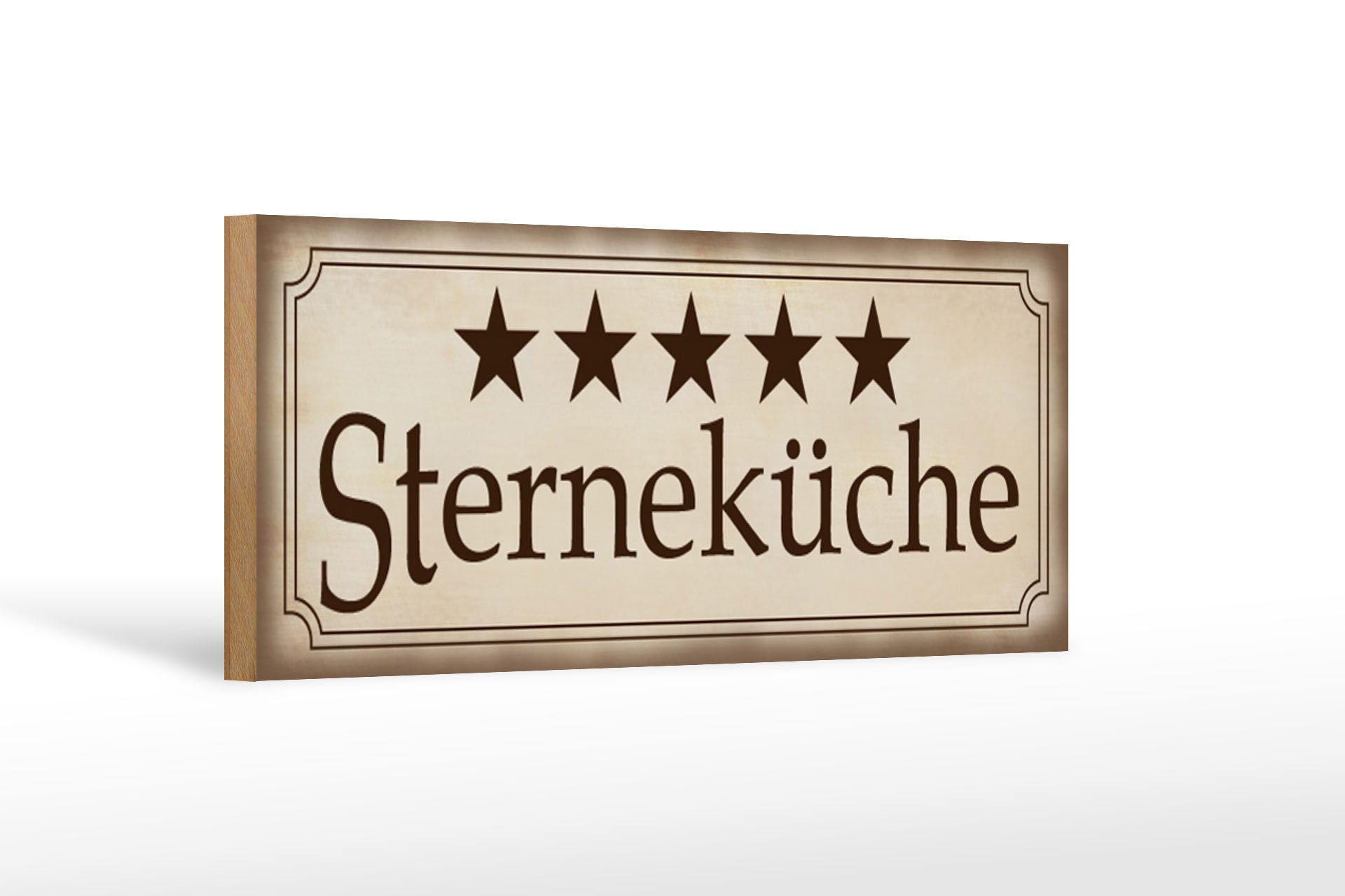 Femer GmbH Holzbild Spruch 27x10cm 5 Sterneküche beige Schild, Küche Haus Garten (1 St), Glatte Holzfaserplatte (MDF), vorn beschichtet