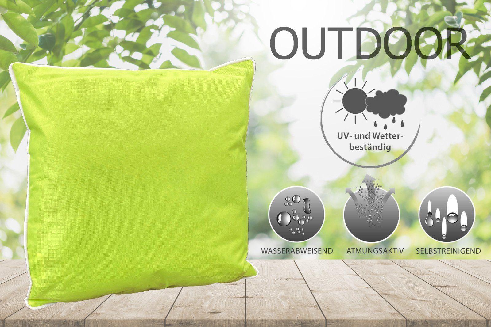 heimtexland Dekokissen Outdoorkissen Garten Outdoor Kissen wetterfest, Lotus Effekt, schmutz- und wasserabweisend, inkl. Füllung