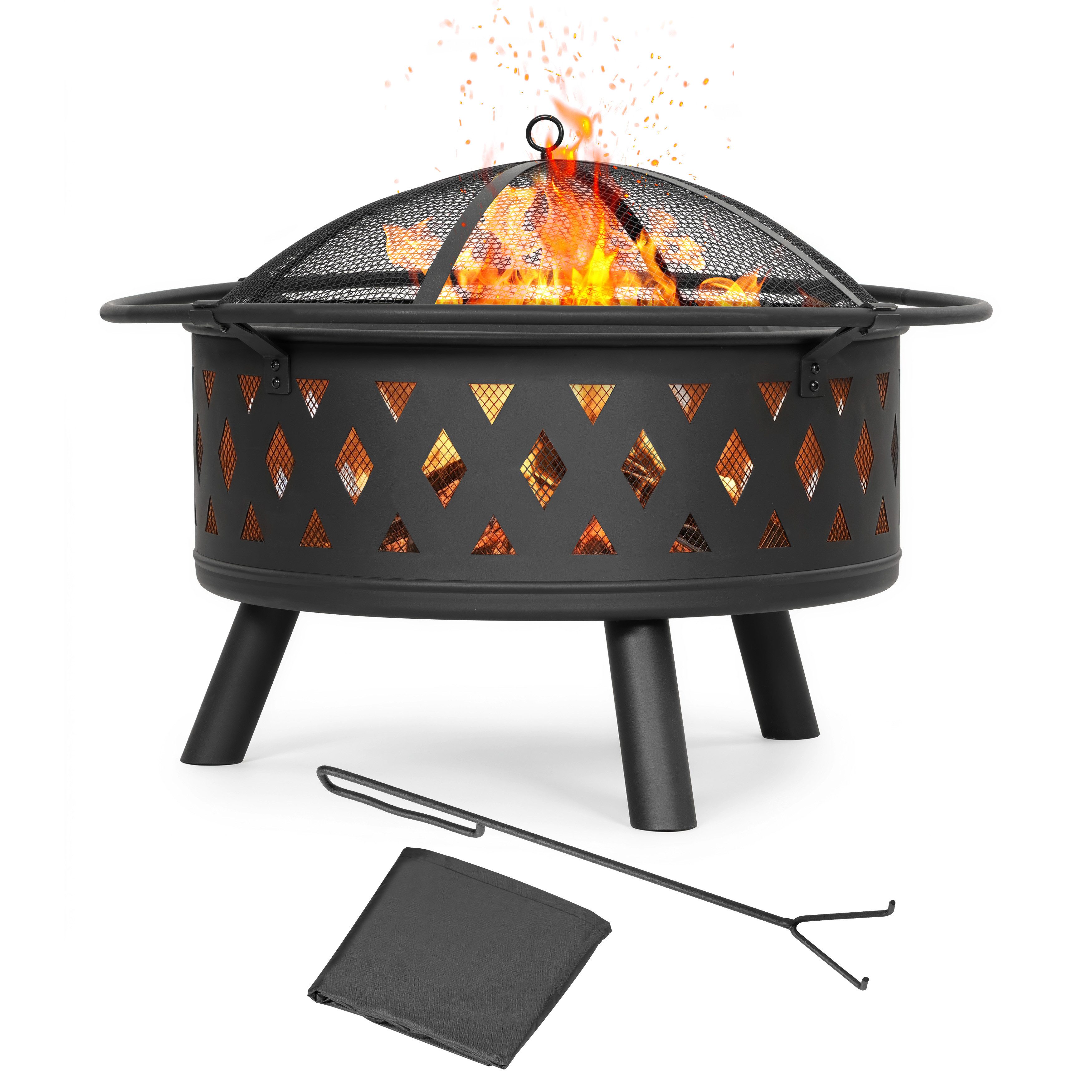 Avestar Feuerstelle Avestar runde Gartenfeuerstelle mit Abdeckung, wetterfest, (1-St), 360°-Wärmeverteilung,Funken-Schutzdeckel,wetterfeste Abdeckung – Bild 3 von 5