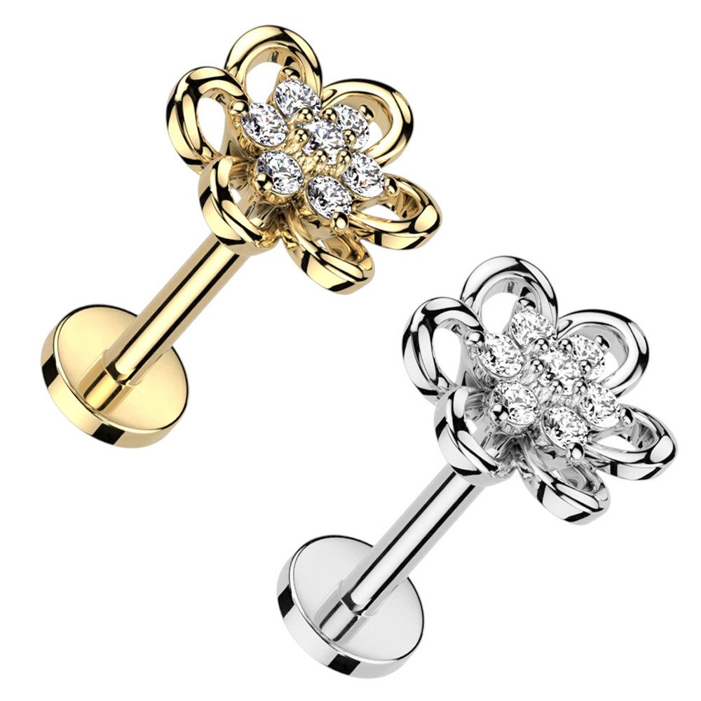 Taffstyle Piercing-Set Tragus Knorpel Labret Piercing Kristall Blume Flach günstig online kaufen