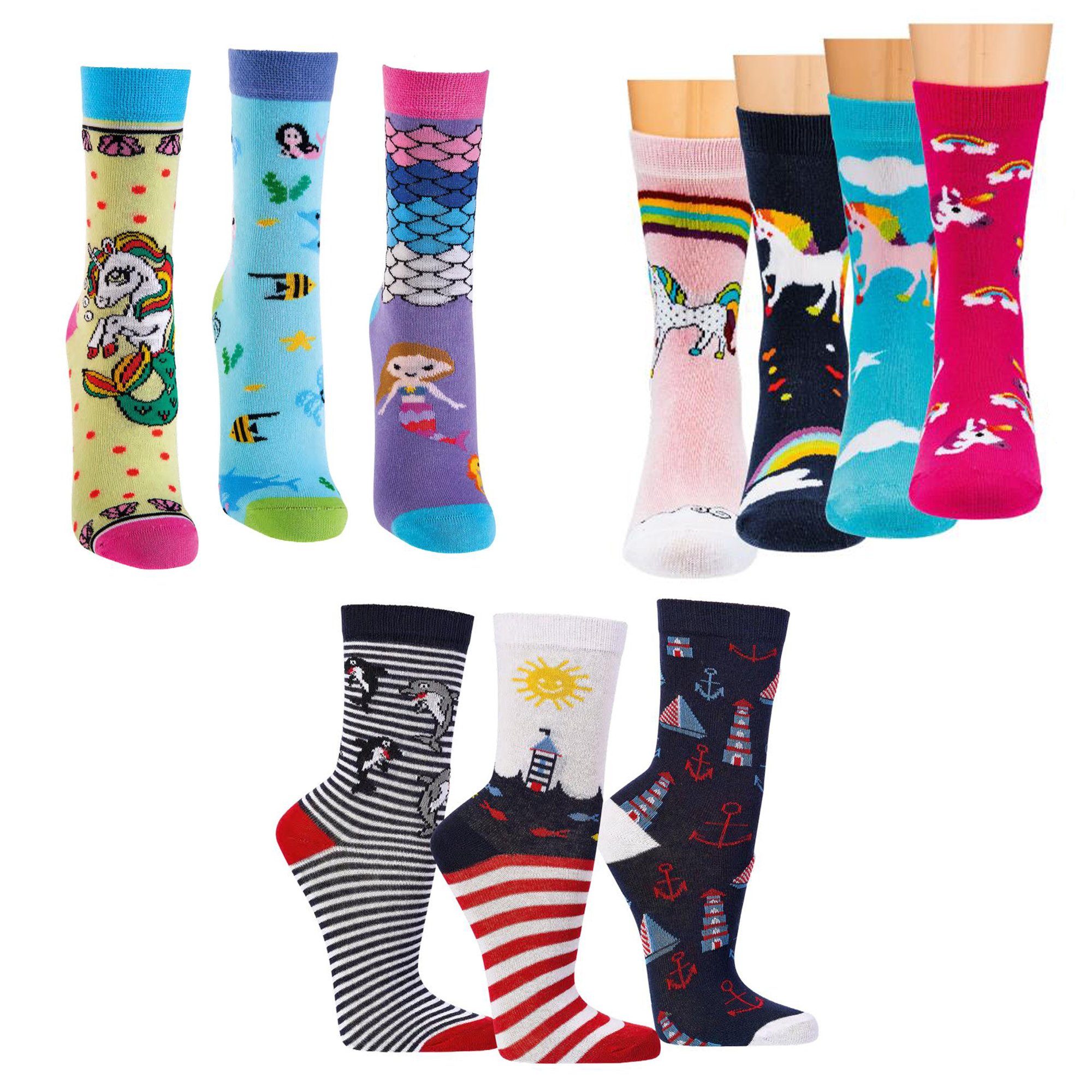 Kinder (Packung, 9 9-Paar, Fun Kindersocken Socken, 4 mit Paar) Mädchen Motiv 3189 Langsocken & Jungen Socks Baumwolle,