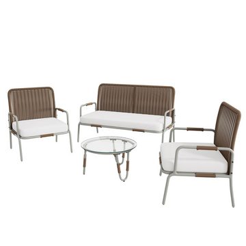 Celya Gartenlounge-Set Poly Rattan Sitzgruppe,Gartenmöbel für 4 Personen, mit Sessel, Couchtisch und Kissen
