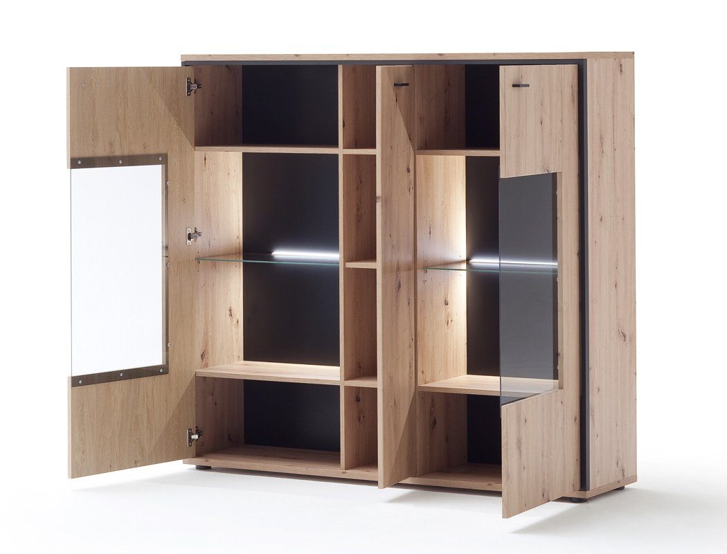 Wohnzimmer-Set Chenille-Optik 10-St), (Spar-Set, expendio montiert Balkeneiche 2x 140, 4x Mendoza anthrazit Stühle + olive