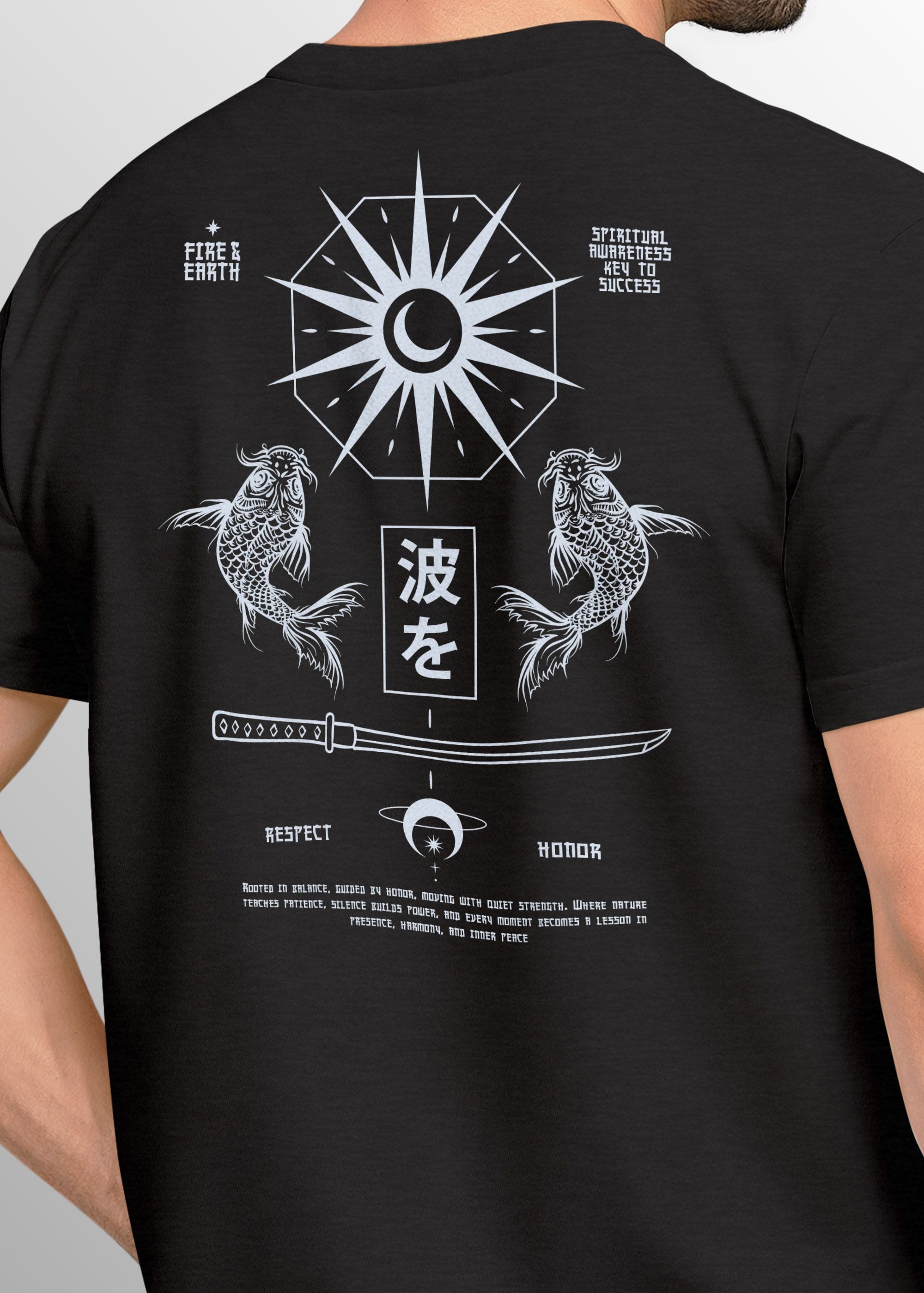 Neverless Print-Shirt Herren T-Shirt Backprint Japan Asien Koi Statement Printshirt Fashion mit Print – Bild 5 von 5