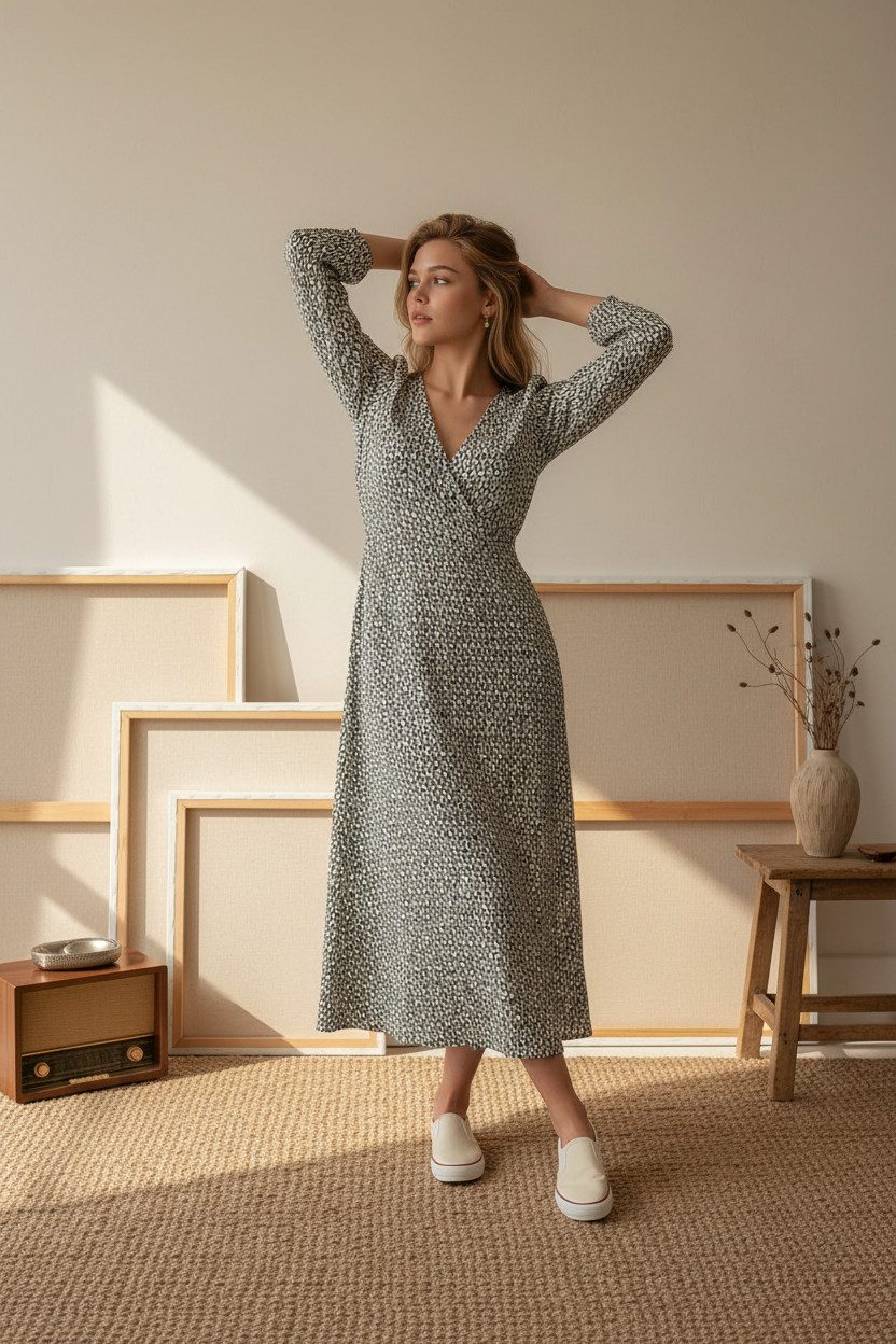 Zuckerwatte Tunikakleid mit V-Ausschnitt aus Viskose Superstretch