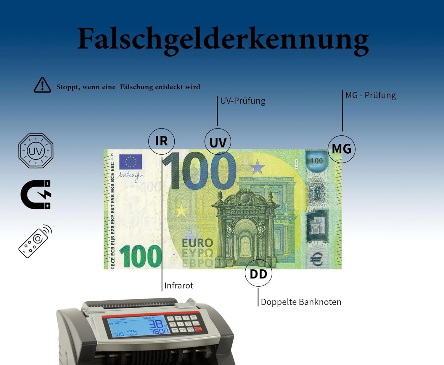 Securina24 Banknotenzähler Geldzählmaschine Banknotenzähler Wertzähler für Einzelsorten SR3800 – Bild 5 von 5