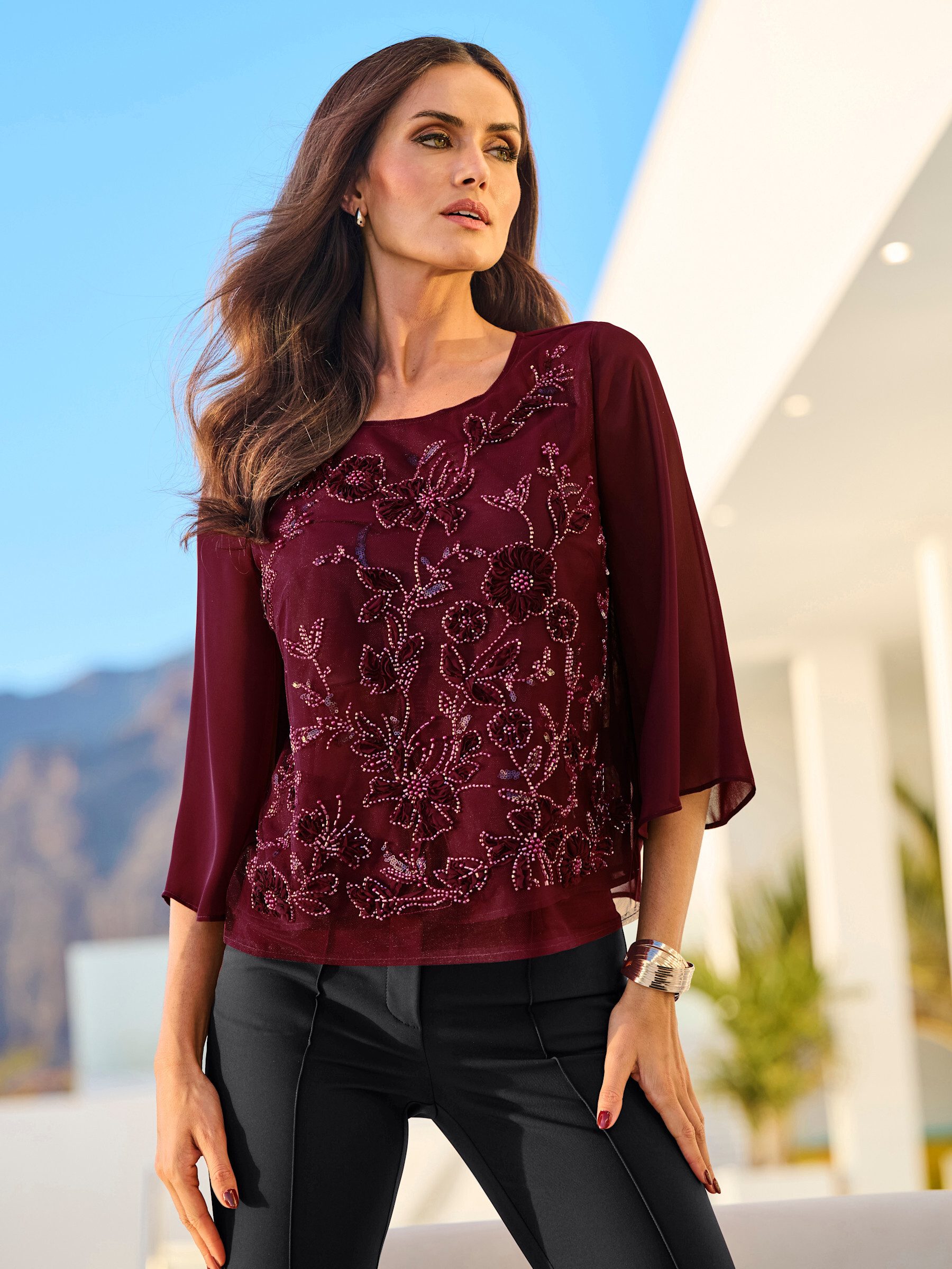 heine Klassische Bluse Stickereibluse 3/4-Arm