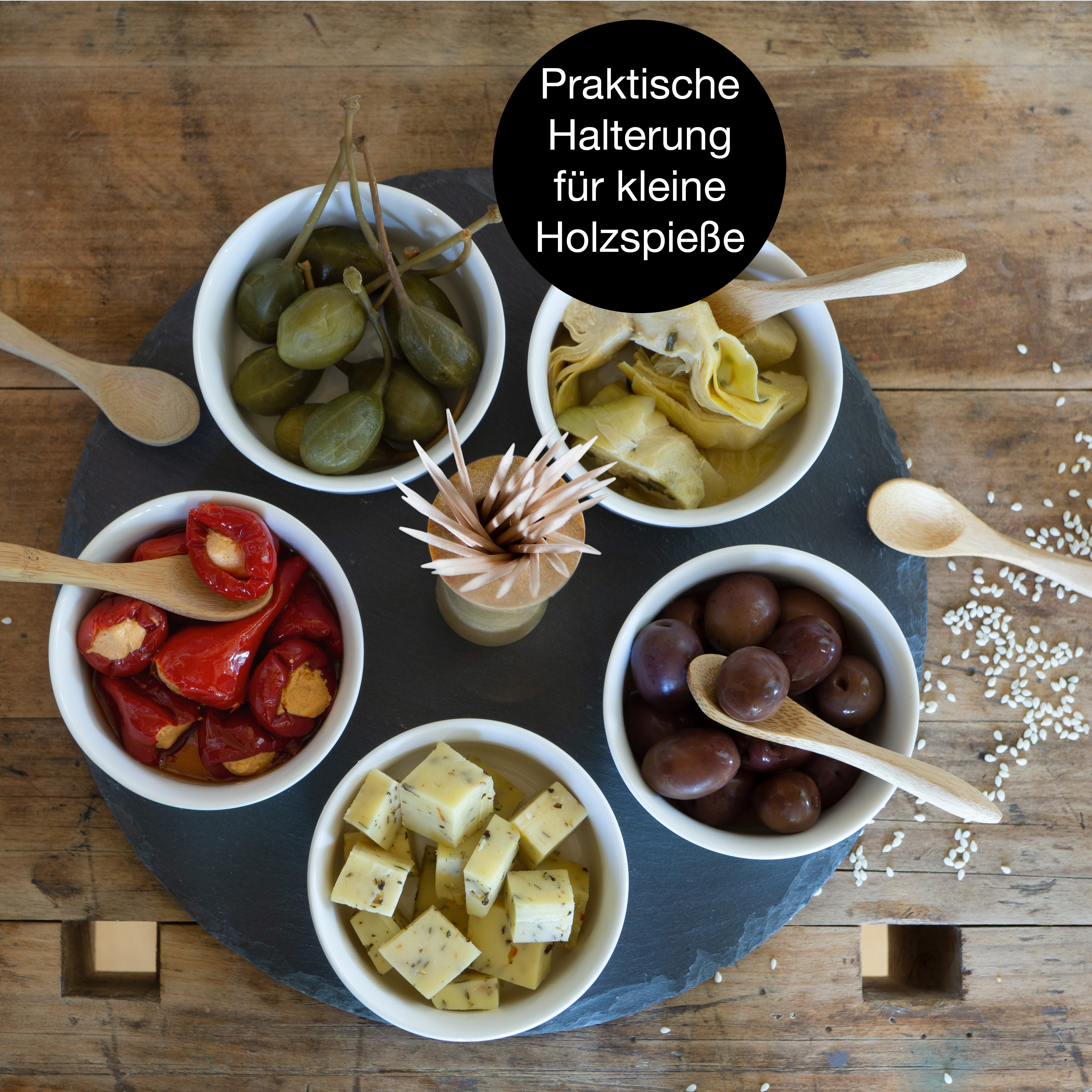 Moritz & Moritz Servierplatte Weiße Dipschalen Set mit Schieferplatte - Sesame, Keramik, (Set, 11-tlg., 11- teiliges Set), Hochwertiges Keramik