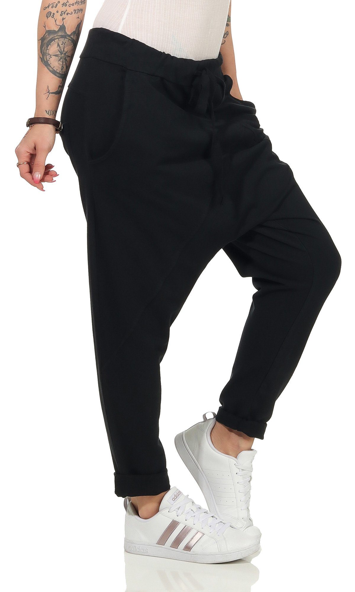 CLEO STYLE Jogginghose Damen Jogginghose 104 Schwarz Elastikbund mit Tunnelzug, Unifarben