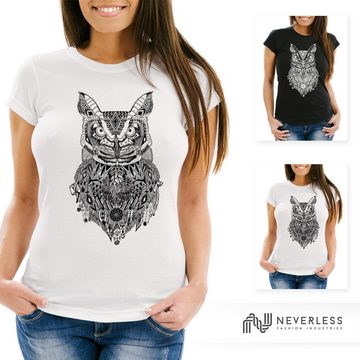Neverless Print-Shirt Damen T-Shirt Eule Atzekenmuster Ethno Boho Bohamian Atzec Owl Neverless® mit Print