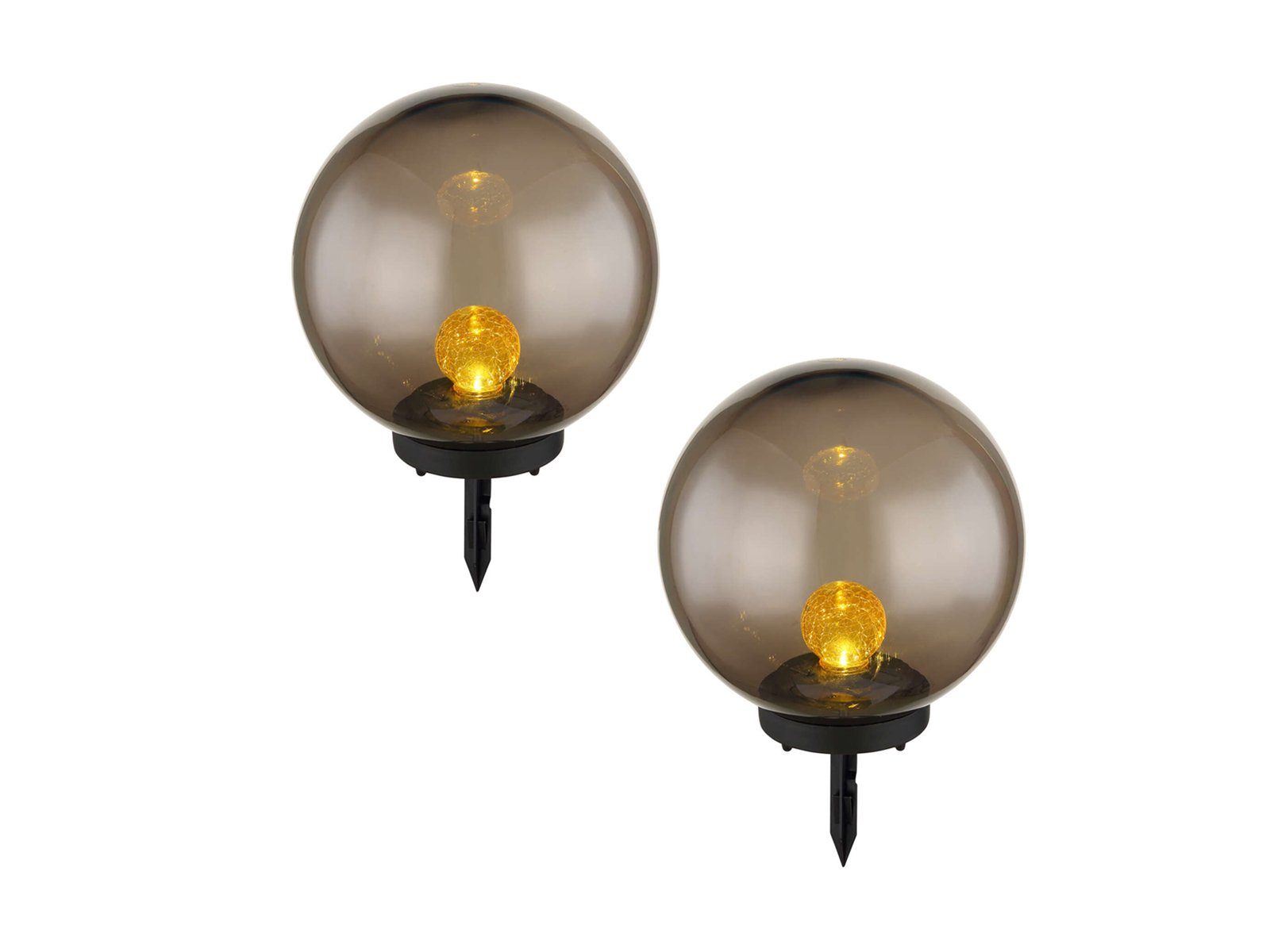 GLOBO LIGHTING LED Solarleuchte, Dämmerungssensor, LED fest integriert, Warmweiß, 2er Set Solarkugeln Garten-kugeln Solar-licht Gartenlichter, Ø25cm