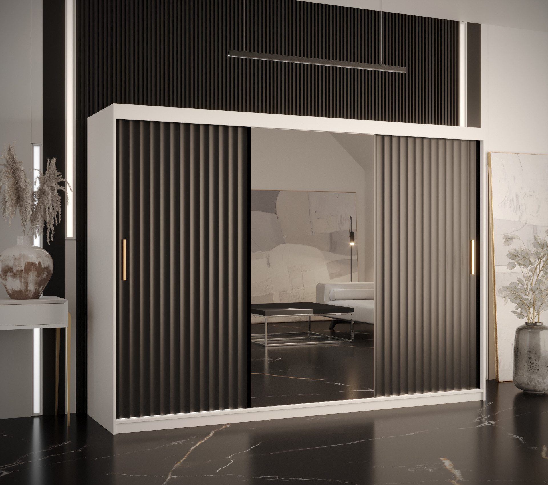 ABIKS MÖBEL Schwebetürenschrank RIFLO WAVE 2 Schlafzimmerschrank - mit Schiebetüren, Kleiderstange