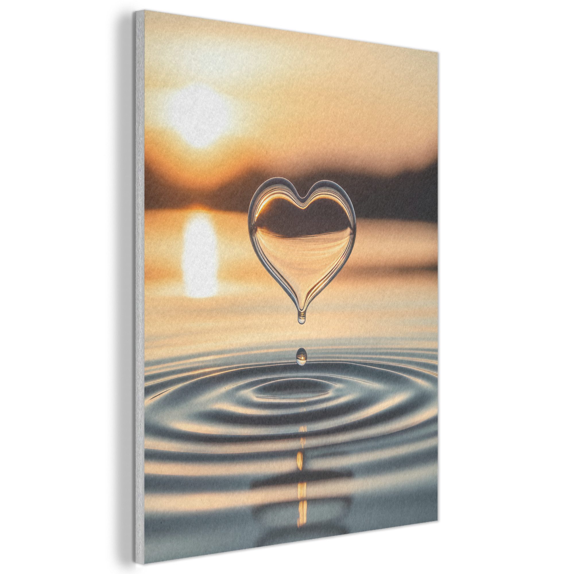 MuchoWow Gemälde Herz - Wasser - Sonnenuntergang - Natur - Zen, Fotodruck (1 St), Akustikbilder XXL, Wandpaneele, Schalldämmung, Paneele 70x100 cm