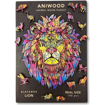 ANIWOOD Konturenpuzzle ANIWOOD,Löwe,Holz,mehrfarbig, 100 Puzzleteile, Größe S (13,8 x 17,0 x 0,5 cm)