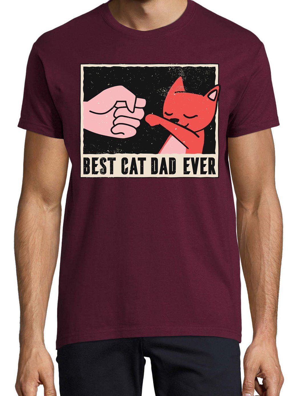 Dad Burgund Herren lustigem mit Frontprint Shirt Youth Best Ever T-Shirt Cat Designz