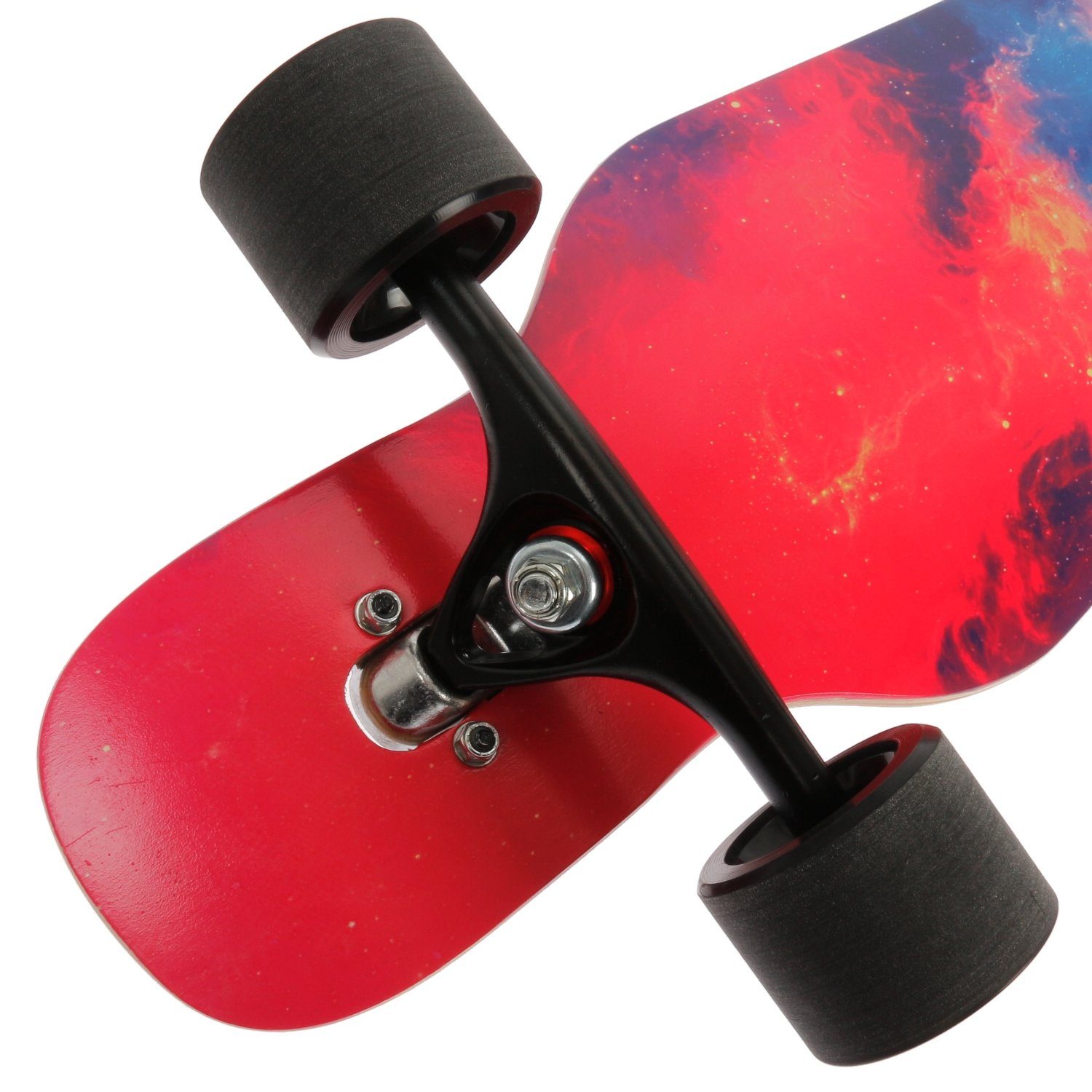 Longboard Ahornholz Mach1 2 Flex ABEC-9 Komplettboard 84kg Camber Cruiser Camber T-Tool Flex und Rollen Twin Tip / bis 3 Skateboard Twin in Drop Longboard - 25 Galaxy Through Speed - Kugellager, FunTomia LED Stufen mit + Tip