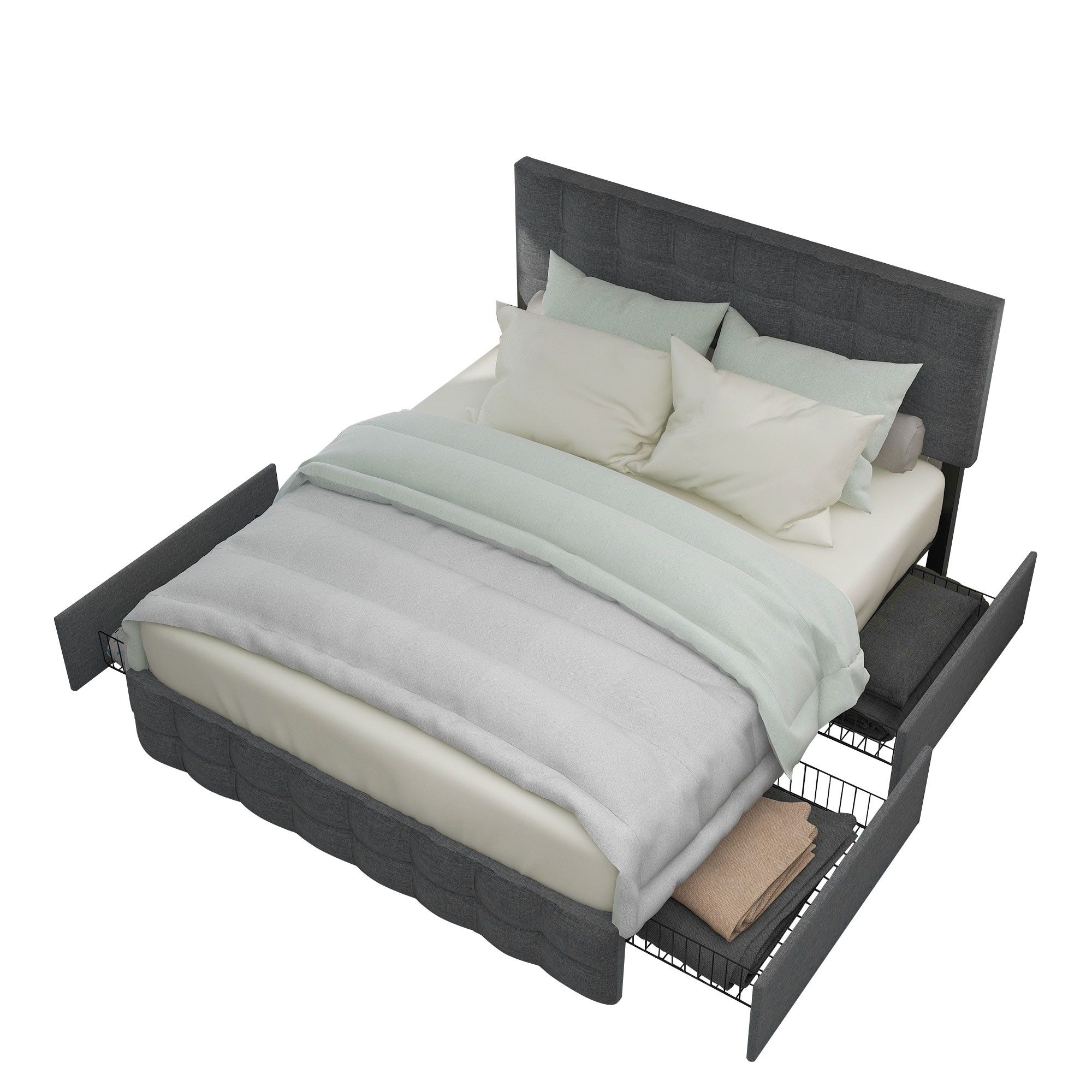 Polsterbett Doppelbett mit Lattenrost Stauraum Bett mit Schubladen