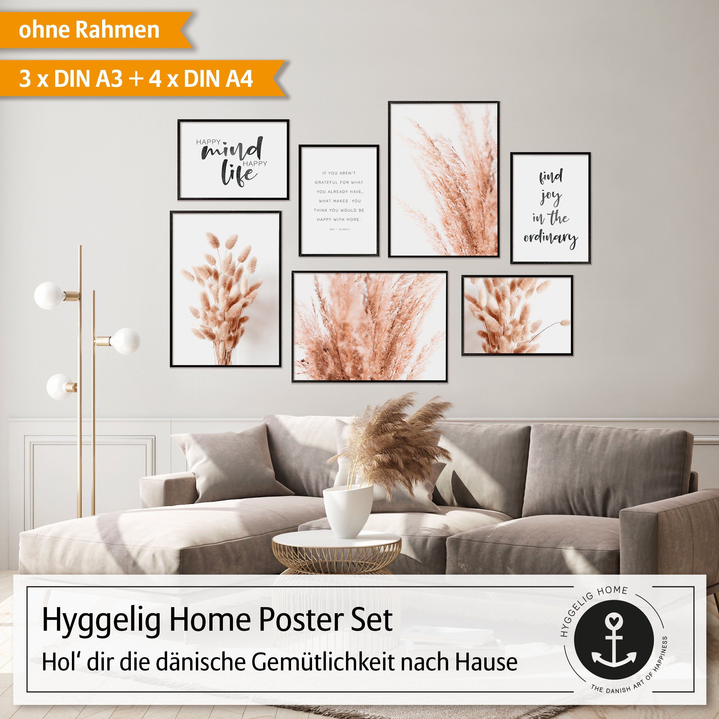 Lieferung Wohnzimmer 7 7 Poster Set St), Poster Hyggelig Qualitätsdruck Home Knickfreie Dickes Premium Pflanze Papier Collage, Deko Wandbilder (Set, - Bilder