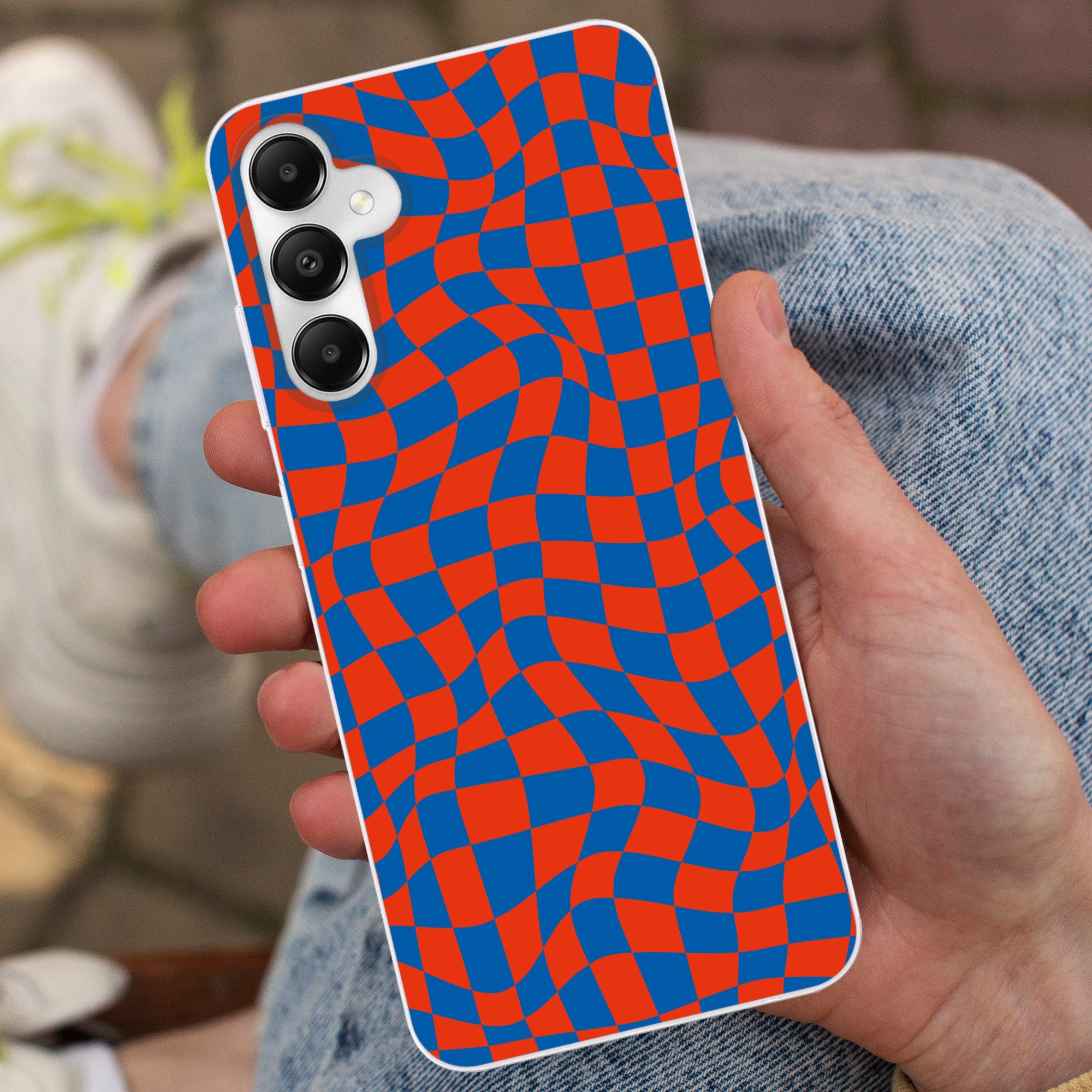 MuchoWow Handyhülle für Samsung Galaxy A05s Gewellte Boxen - Blau - Rot - Abstrakt, Smartphone-Bumper, Print, Handy Schutzhülle Dünn