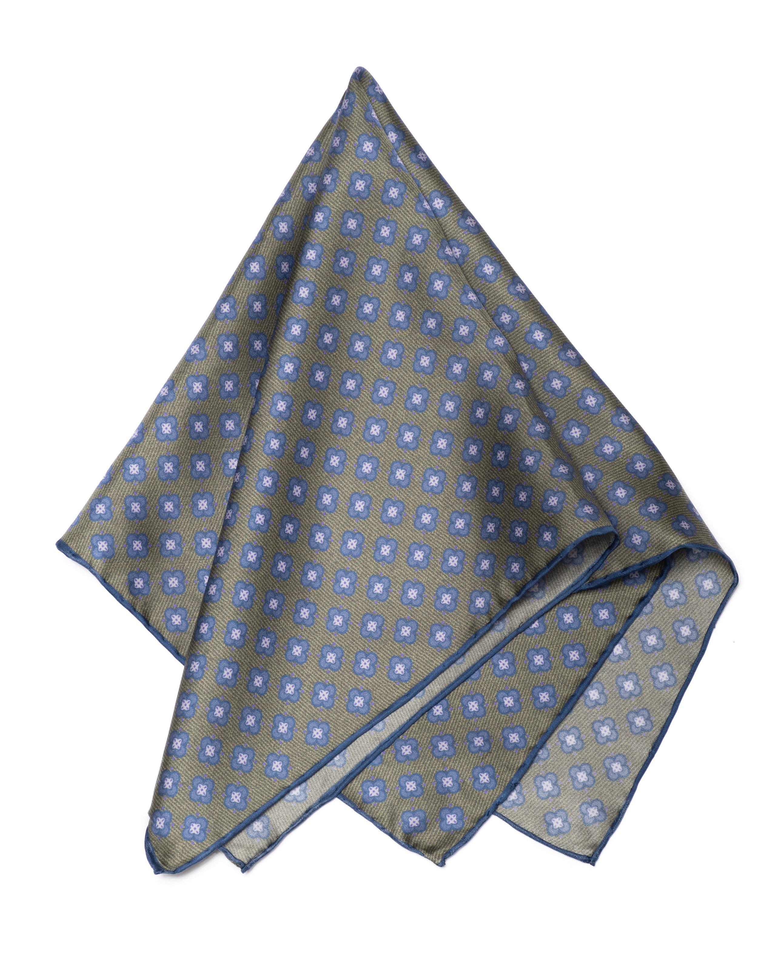 MayTree Seidentuch Herren handrolliert aus Twill-Seide, 53x53 dezente Muster grün, (Stück), 100% Seide