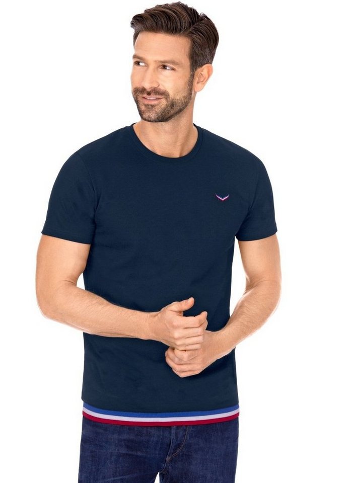 T-Shirt Ringelstrick mit Baumwolle, Trigema 3-farbigem T-Shirt TRIGEMA Saum 100% aus