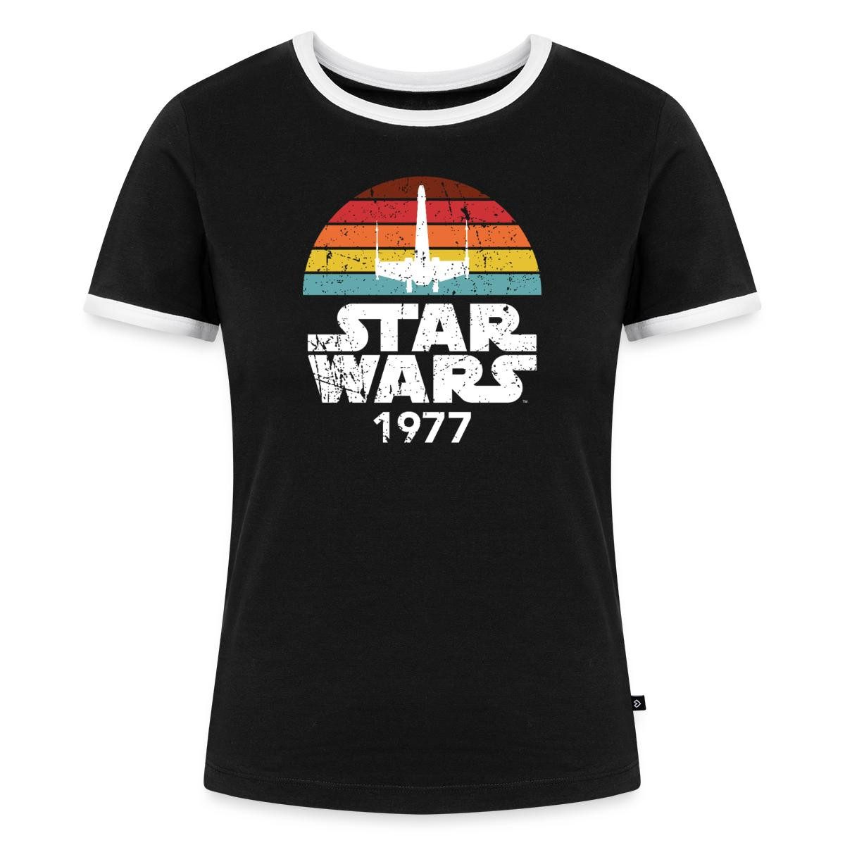 Spreadshirt T-Shirt Star Wars Schriftzug 1977 Retro Frauen Kontrast T-Shirt (1-tlg)
