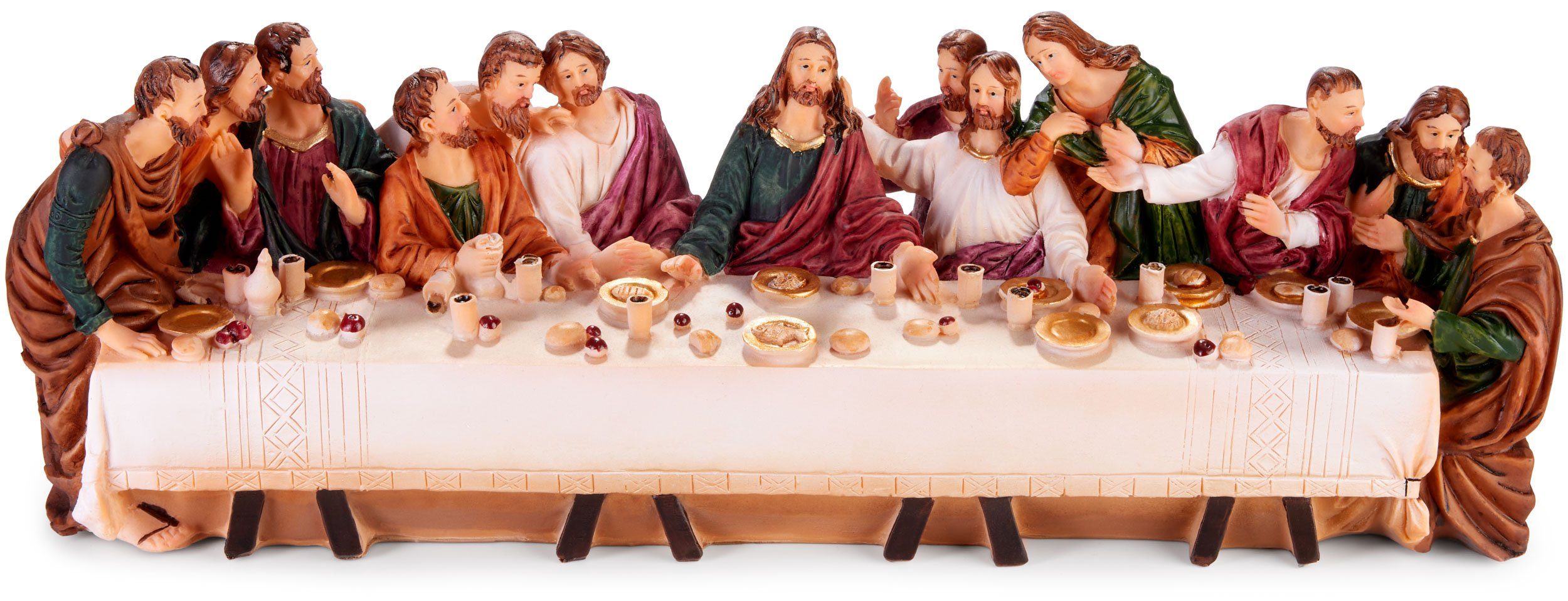 BRUBAKER Weihnachtsfigur Das letzte Abendmahl - Jesus und seine 12 Jünger am Tisch (36 cm Weihnachtsfigur mit handbemalten Figuren aus Polyresin, 1 St), Abendmahlszene Weihnachtsdekoration - Tischdekoration