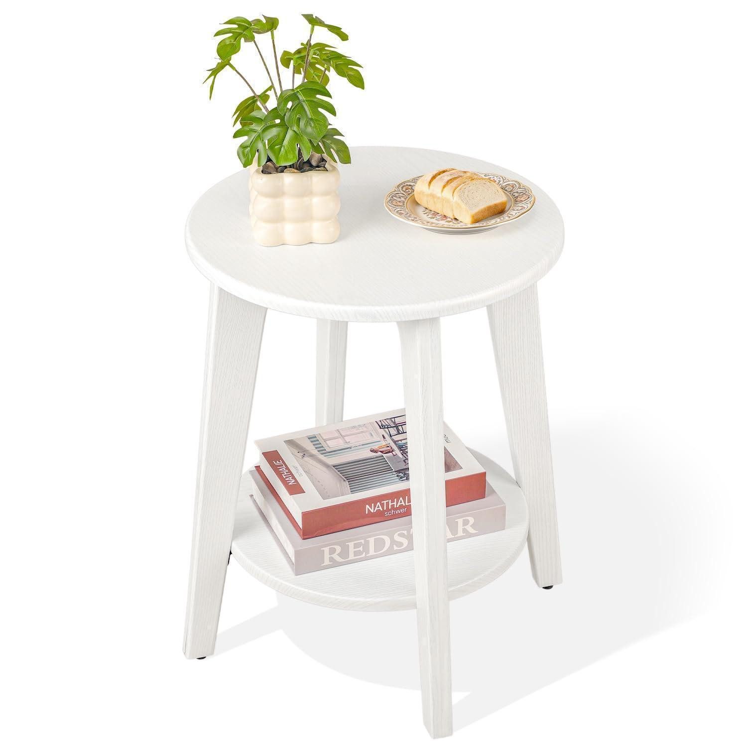 LuxusKollektion Beistelltisch Runder Beistelltisch Holz Ablage Weiß 52cm (1-St)