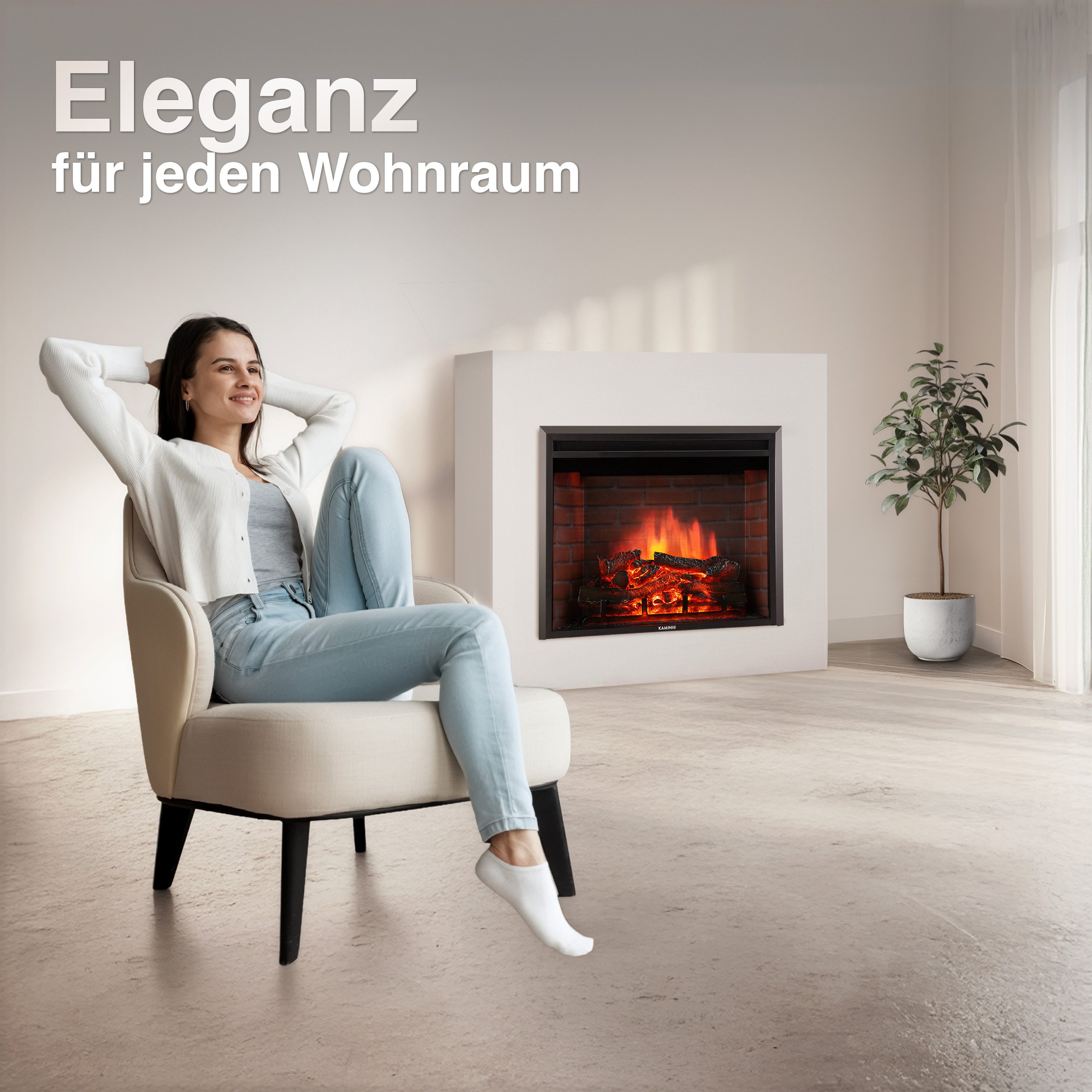 KAMINIO Elektrokamin LUCA, Elektrischer Kamin mit 3D-Flammeneffekt in 12 Farben, Heizung 1800W