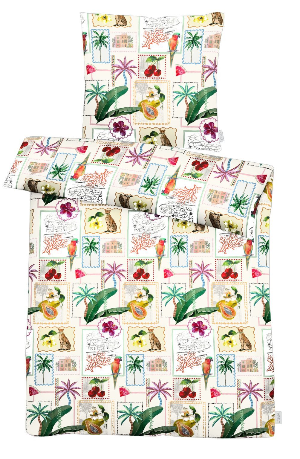APELT Bettwäsche Bahia GOTS, Satin (Bio-Baumwolle), 2 teilig, Bettwäsche-Set mit Reißverschluss, Baumwoll-Satin, Digitaldruck