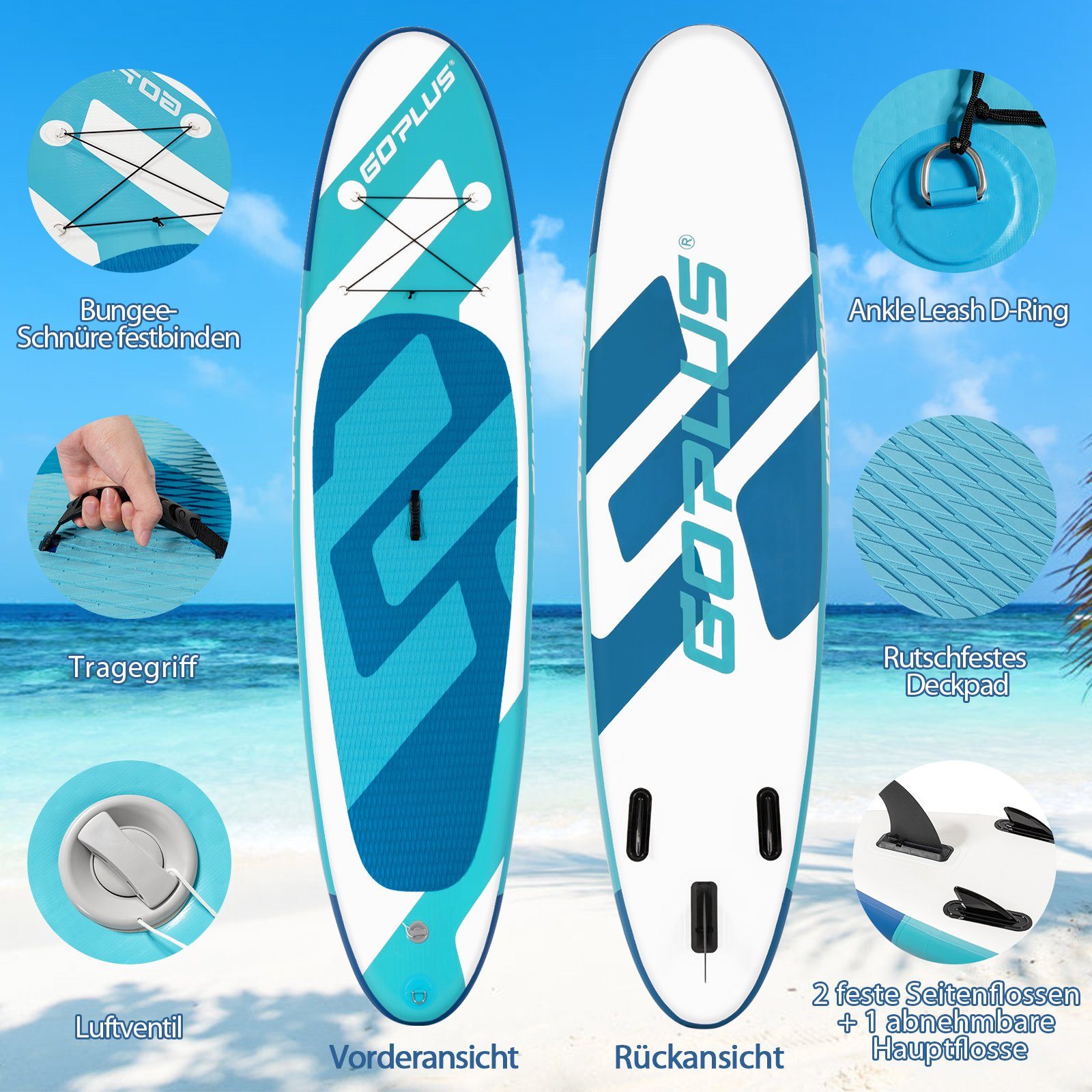 COSTWAY SUP-Board Stand Up Paddel Board, Pumpe & mit Paddling Grün+Blau+Weiß