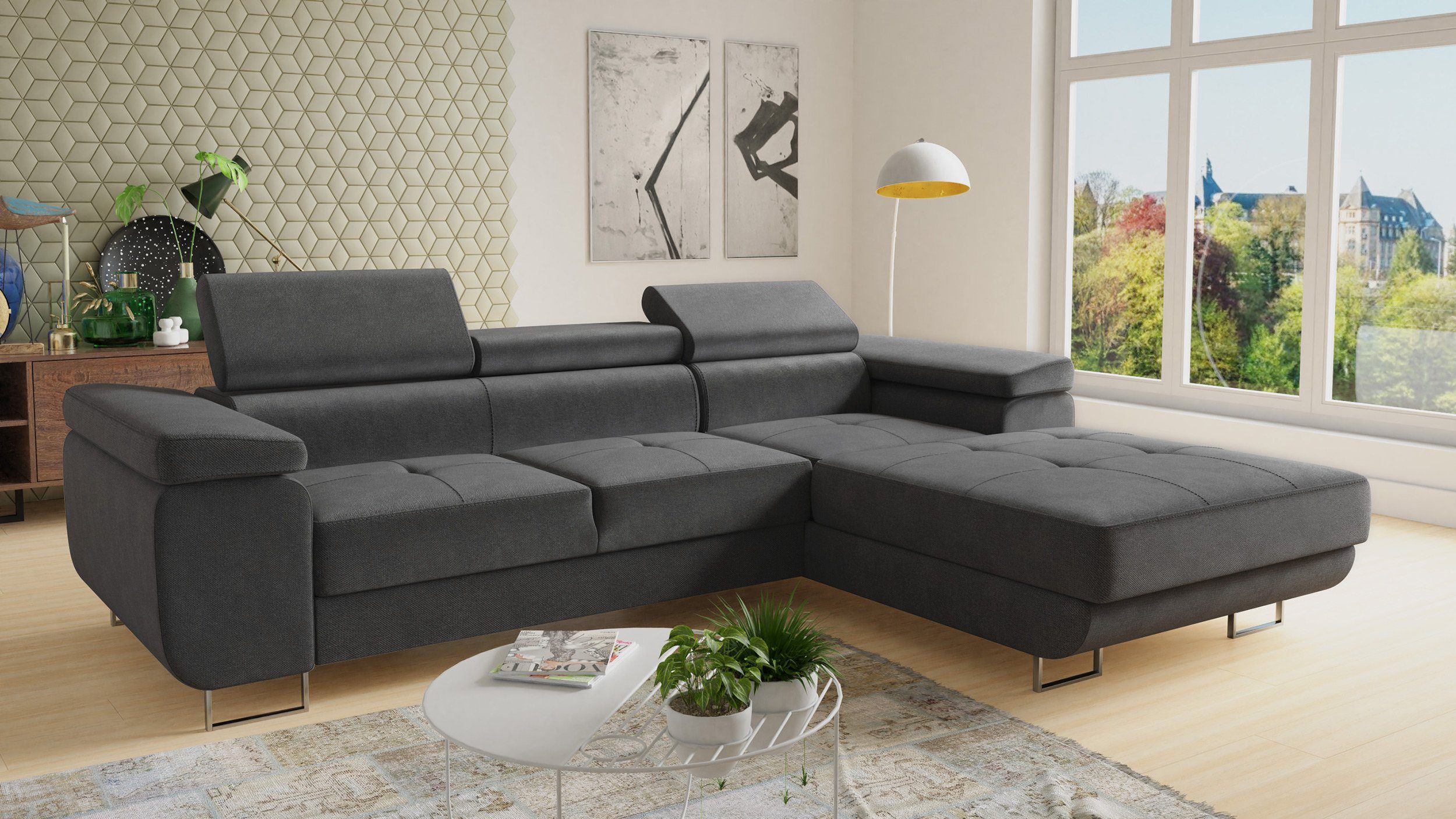 Sofnet Ecksofa Divo, mit Schlaffunktion und Bettkasten, Schlafsofa mit einstellbare Kopfstützen - Wohnlandschaft