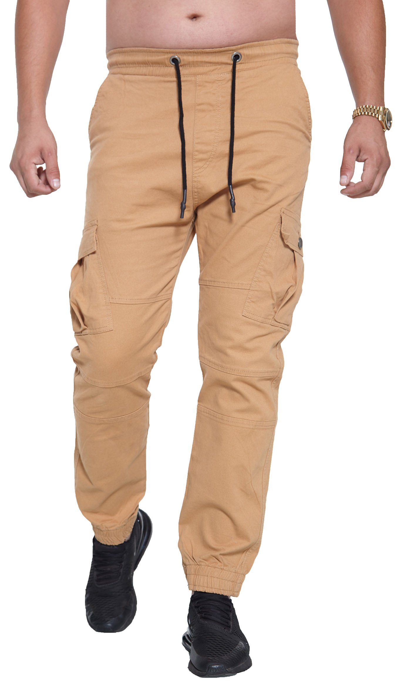 Beige Casual Jeans Chino modischem Herren Chinohose Freizeit Kayna (Chino Streetwear, John Cargohose im Hose Business Cargojeans 1-tlg., Design) Designer Slim