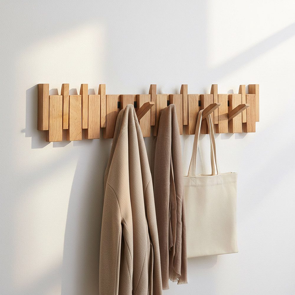 HOME DELUXE Garderobenleiste PORTE - 32cm/56 cm/ 80cm - wählbar, 13 Haken, bewegliche Haken, Garderobe aus Holz