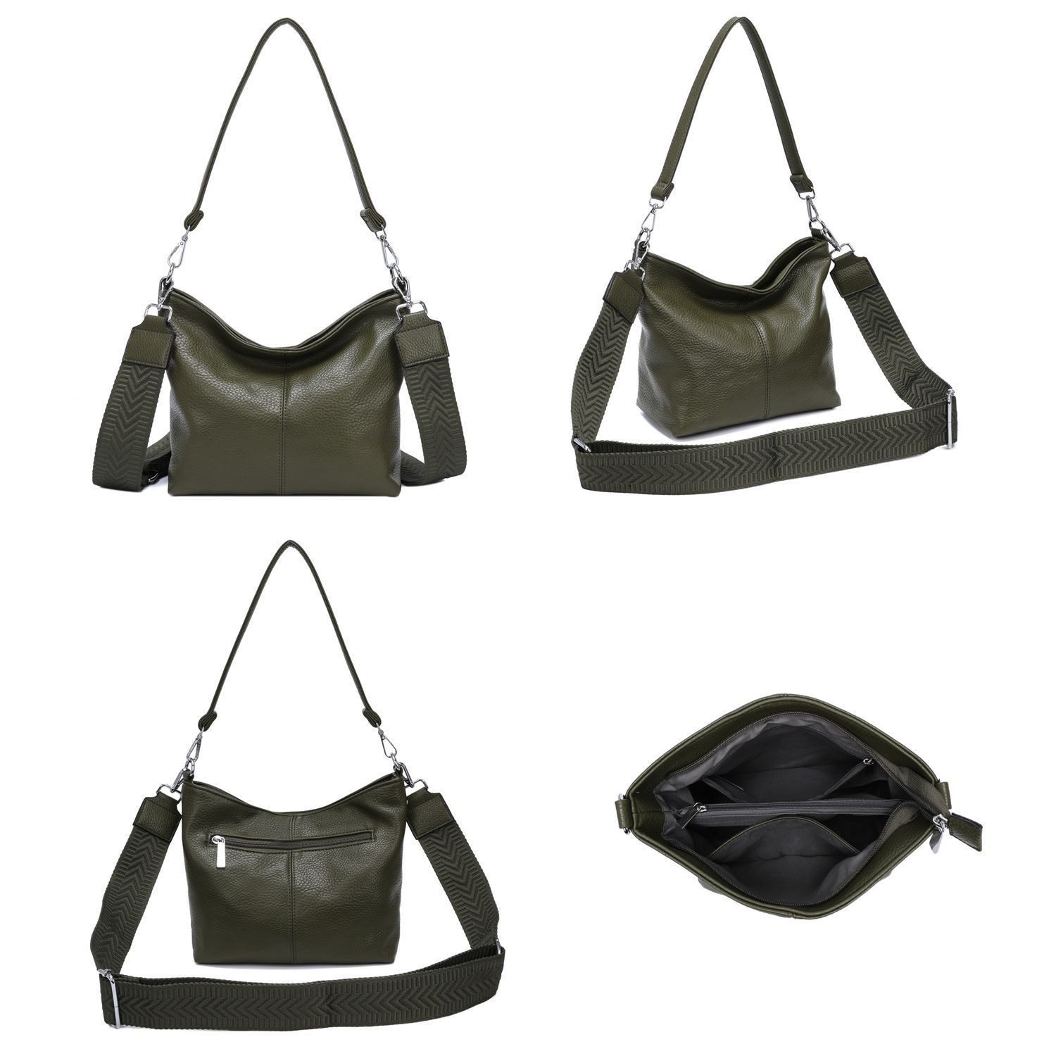 ITALYSHOP24 Schultertasche DAMEN TASCHE SHOPPER Hobo Bag Reise Freizeit Urlaub Leder Optik leicht (Spar-Set: Tasche mit 2 Gürtel, Zusatz Muster Stoffgurt Umhängeband), Handtasche Crossbody Umhängetasche Beuteltasche Crossover BodyBag