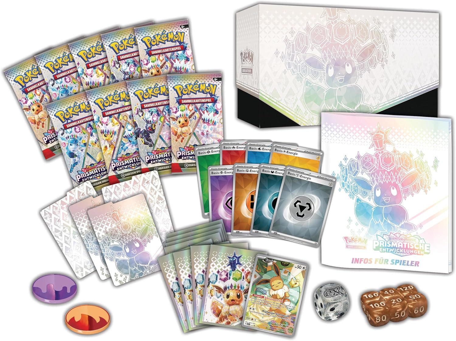POKÉMON Sammelkarte Karmesin & Purpur Prismatische Entwicklungen Top Trainer Box Deutsch, Enthält 9 Booster Packs