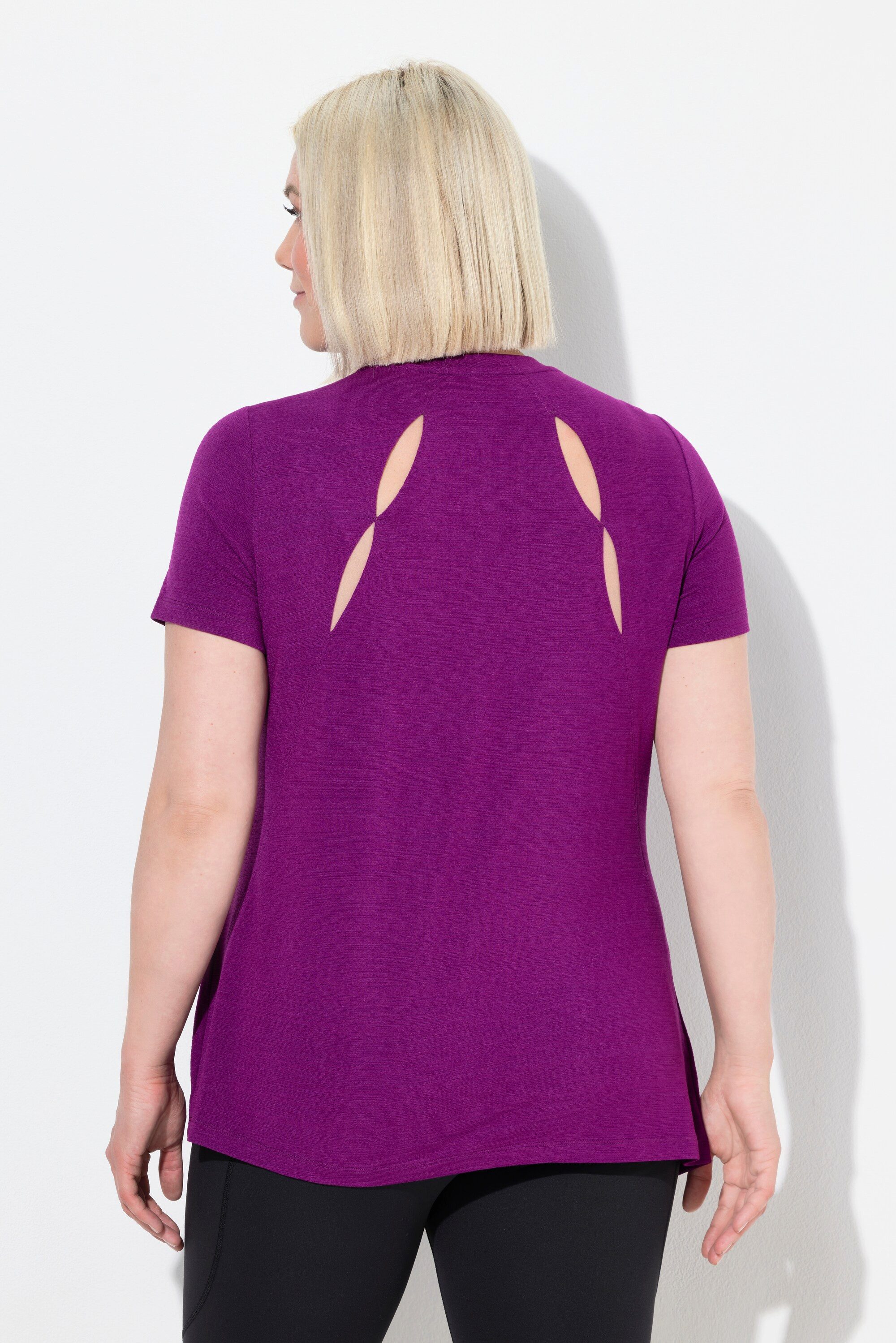 Ulla Popken T-Shirt Funktions-Shirt Cut-Outs V-Ausschnitt Halbarm