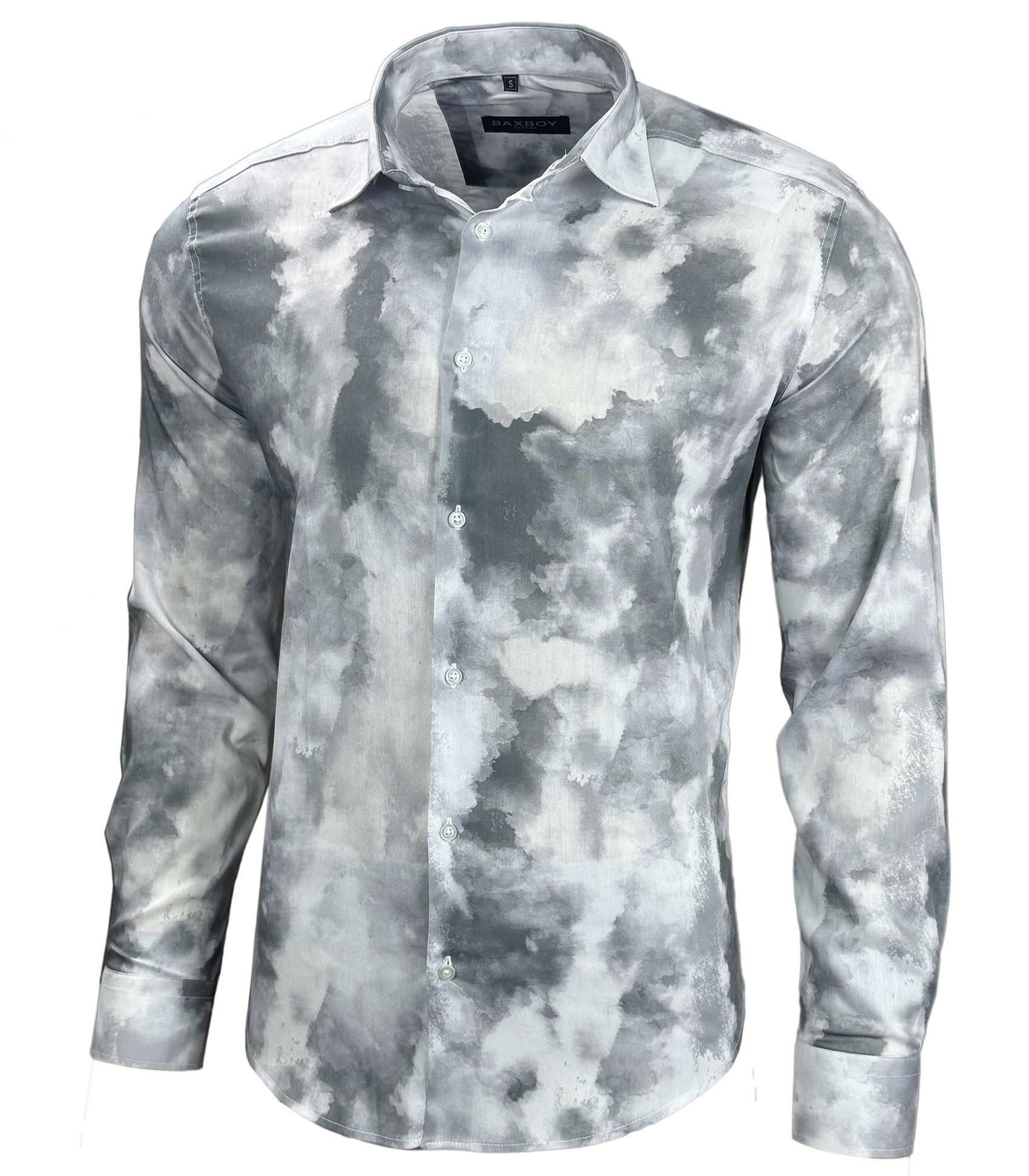 Langarmhemd Baxboy Herren Batik Style Hemd Freizeitshemd Langarm Casual B-450
