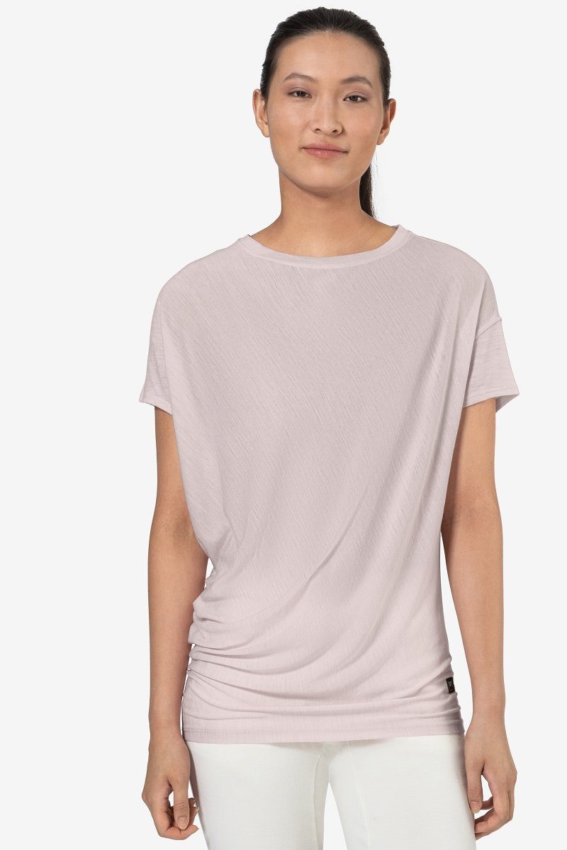Merino LOOSE YOGA Merino-Materialmix T-Shirt Chalk TEE SUPER.NATURAL bequemer T-Shirt W Mauve