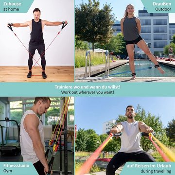 Pullup & Dip Expander PULLUP & DIP Widerstandsbänder Set, Fitnessbänder Resistance Bands mit Griffen, Türanker, Fußschlaufen + Tragetasche (11-teilig), Tube Bänder, Expander Tubes, Fitnessband, Widerstandsband