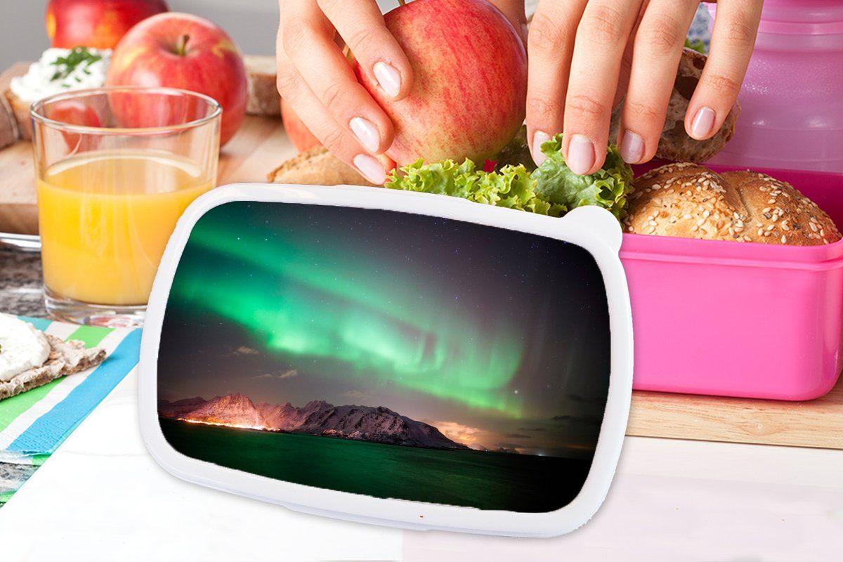 Lunchbox Erwachsene, Kinder, Brotbox Kunststoff, Grün rosa - Nordlichter Brotdose - Insel Snackbox, Kunststoff - für MuchoWow Mädchen, Norwegen, (2-tlg),